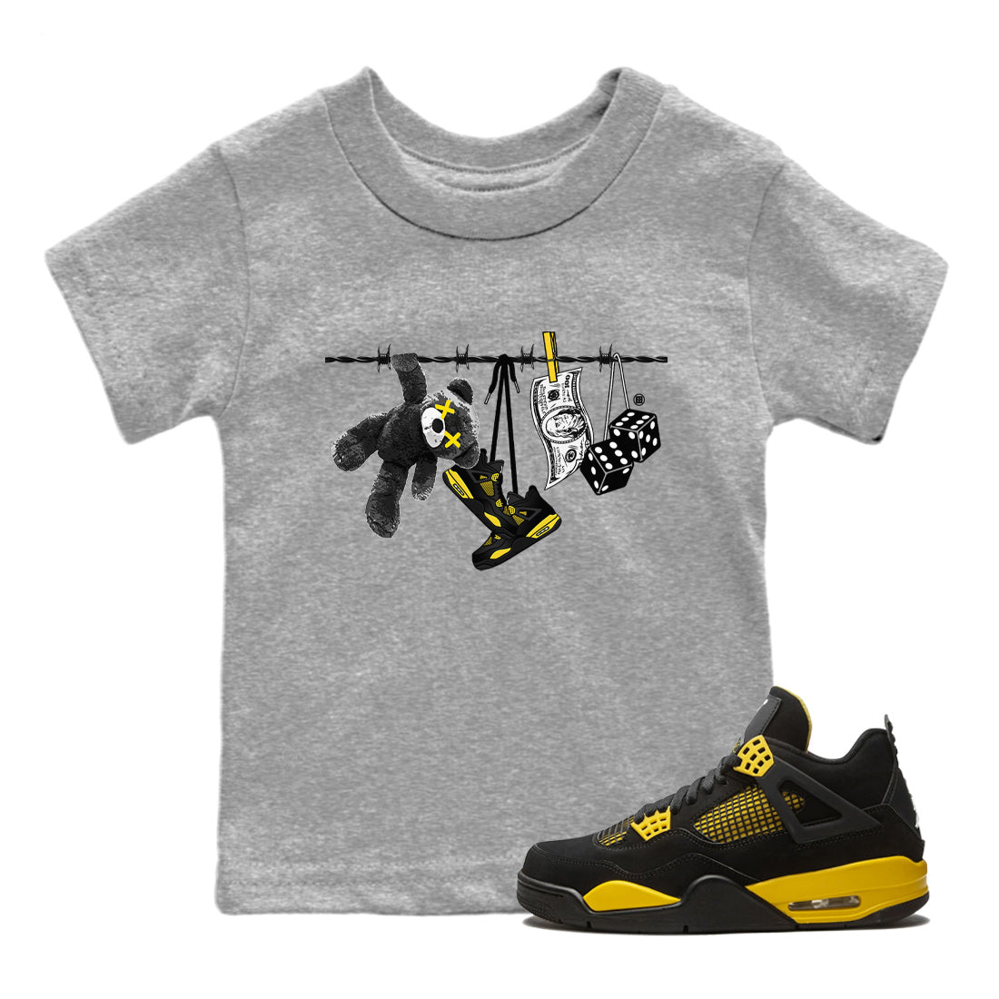 Air Jordan 4 Thunder Sneaker Match Tees Clothesline Streetwear Sneaker Shirt Thunder 4s T-Shirt Kids Shirts Heather Grey 1