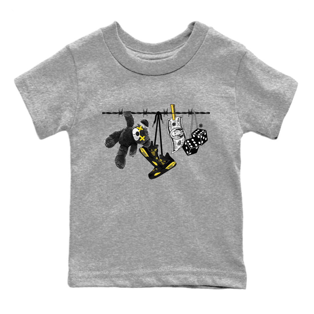 Air Jordan 4 Thunder Sneaker Match Tees Clothesline Streetwear Sneaker Shirt Thunder 4s T-Shirt Kids Shirts Heather Grey 2