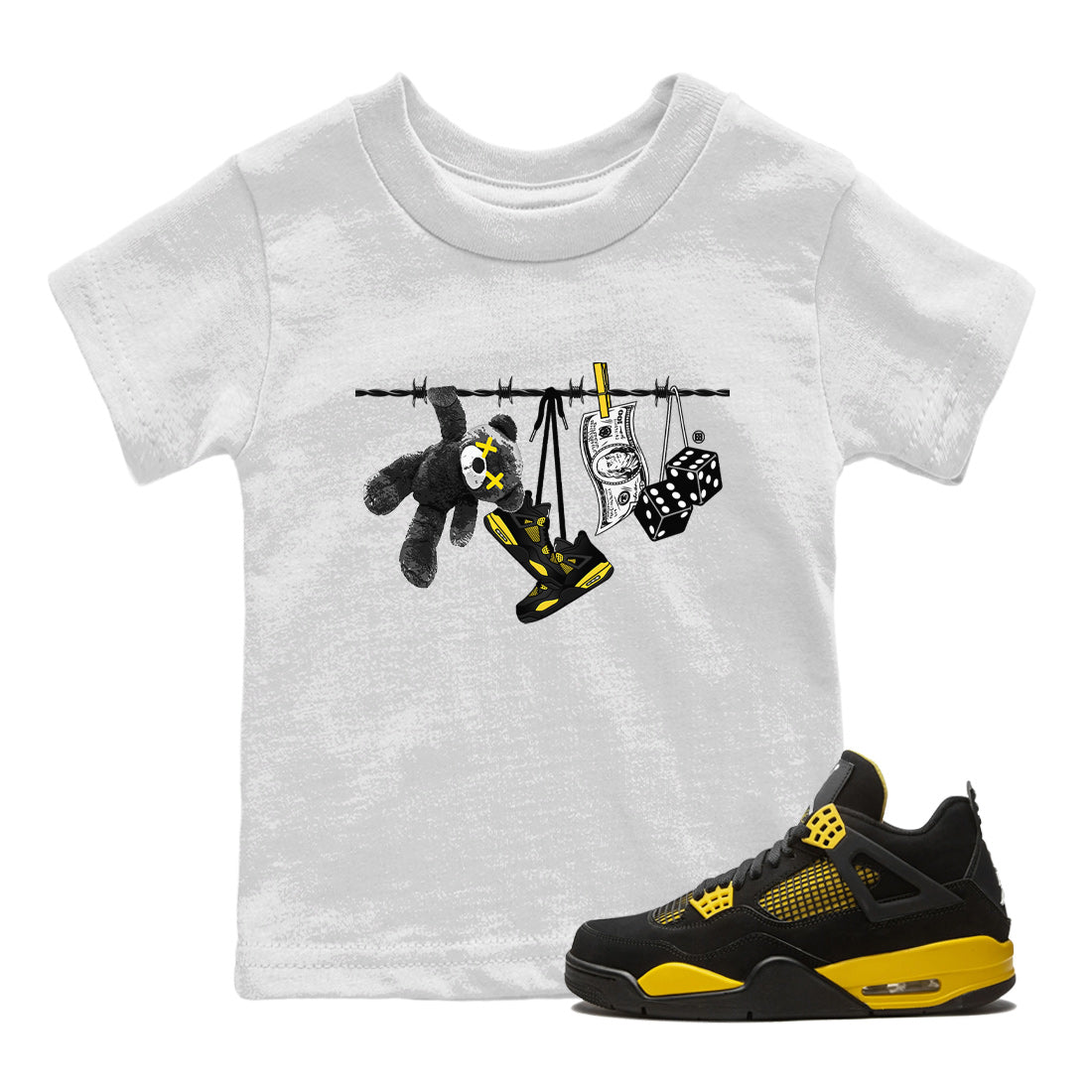 Air Jordan 4 Thunder Sneaker Match Tees Clothesline Streetwear Sneaker Shirt Thunder 4s T-Shirt Kids Shirts White 1