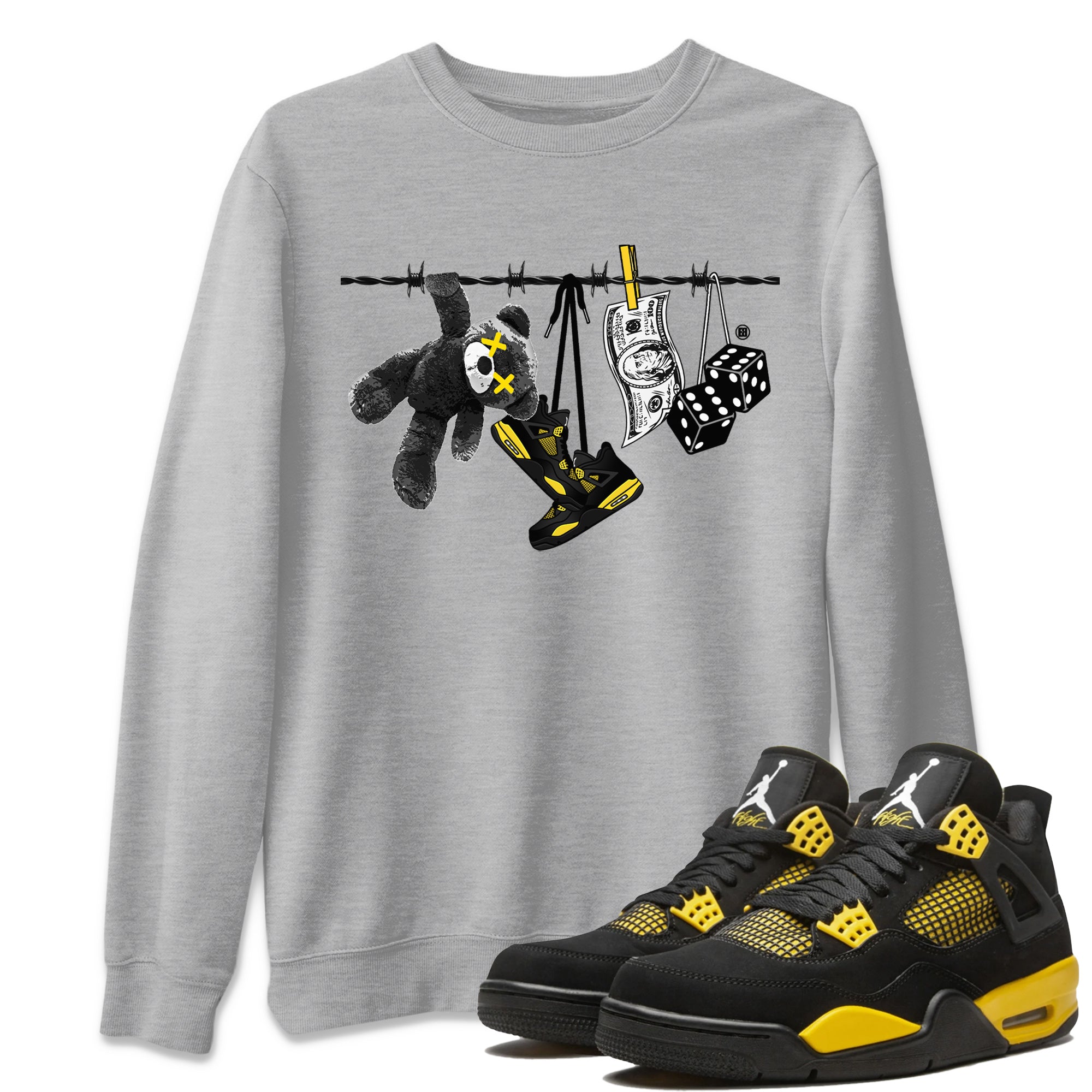 Air Jordan 4 Thunder Sneaker Match Tees Clothesline Streetwear Sneaker Shirt Thunder 4s T-Shirt Unisex Shirts Heather Grey 1