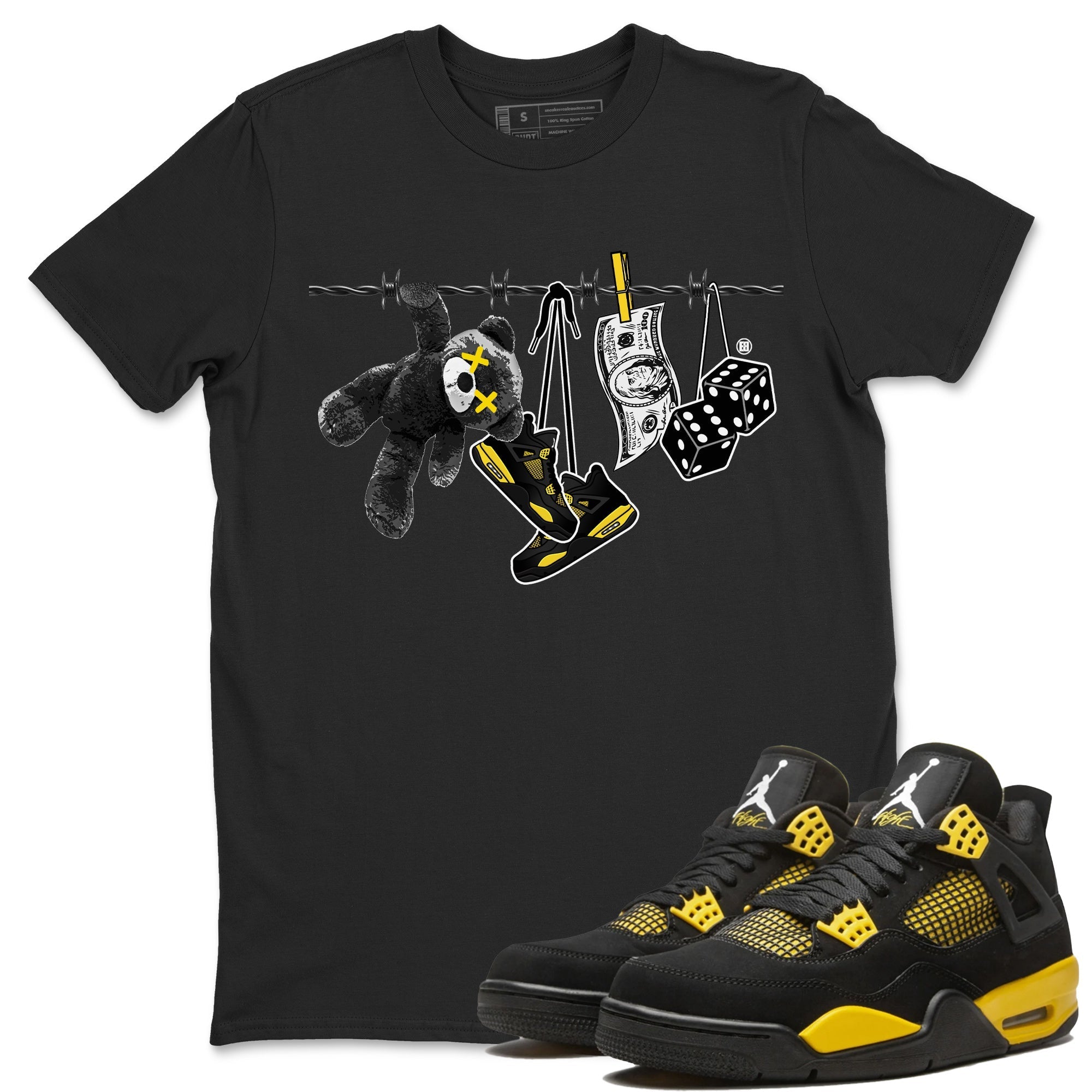 Air Jordan 4 Thunder Sneaker Match Tees Clothesline Streetwear Sneaker Shirt Thunder 4s T-Shirt Unisex Shirts Black 1