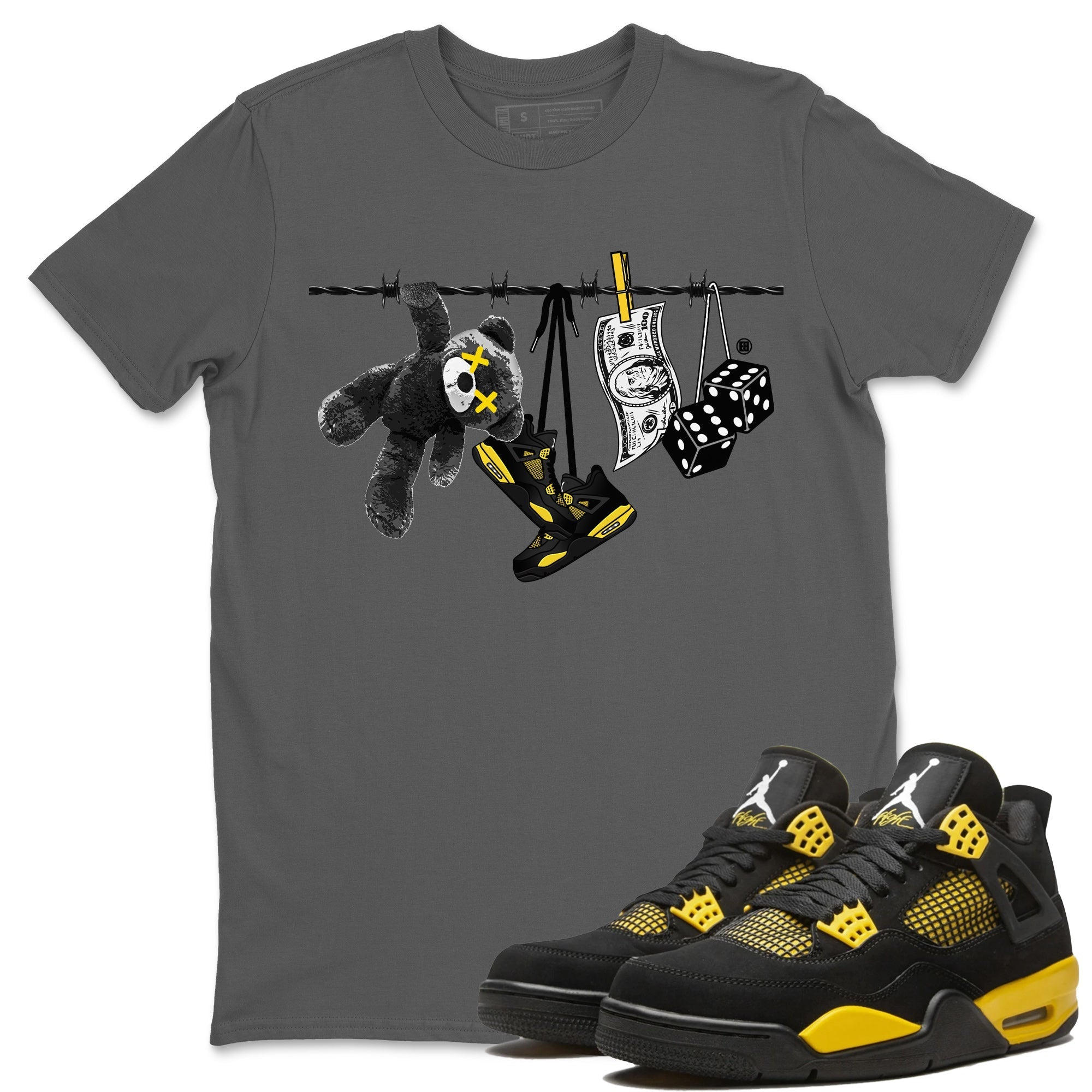 Air Jordan 4 Thunder Sneaker Match Tees Clothesline Streetwear Sneaker Shirt Thunder 4s T-Shirt Unisex Shirts Cool Grey 1
