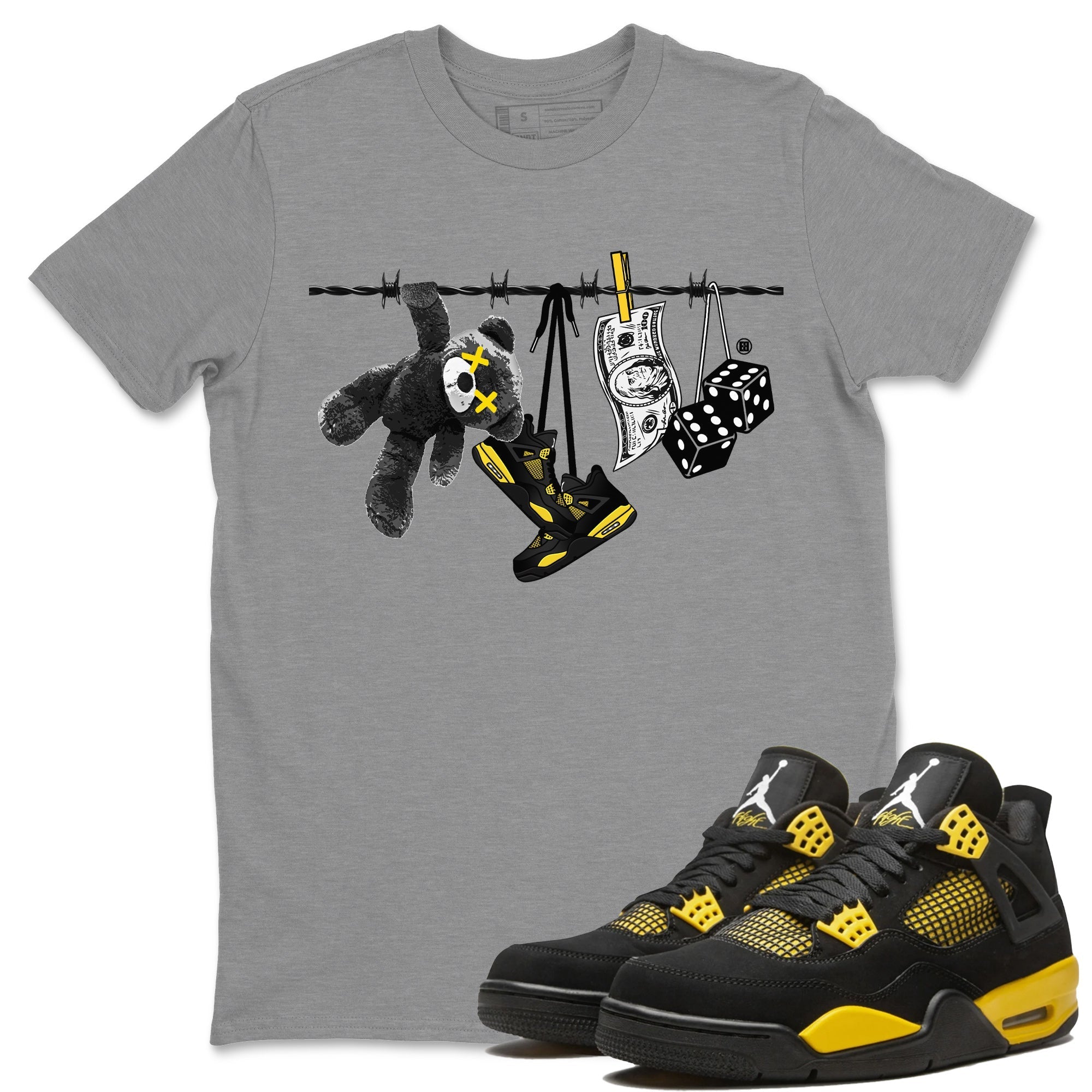 Air Jordan 4 Thunder Sneaker Match Tees Clothesline Streetwear Sneaker Shirt Thunder 4s T-Shirt Unisex Shirts Heather Grey 1