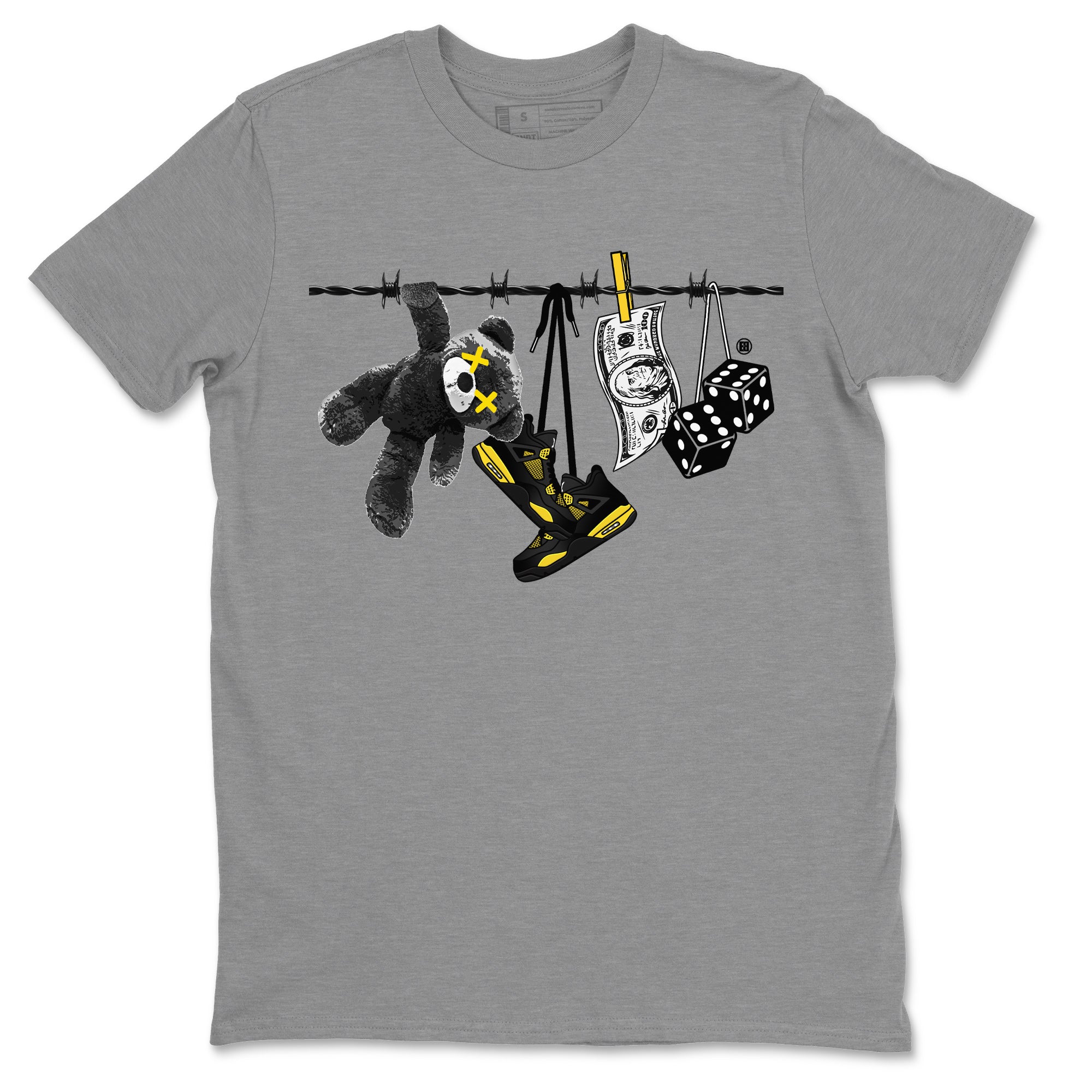 Air Jordan 4 Thunder Sneaker Match Tees Clothesline Streetwear Sneaker Shirt Thunder 4s T-Shirt Unisex Shirts Heather Grey 2