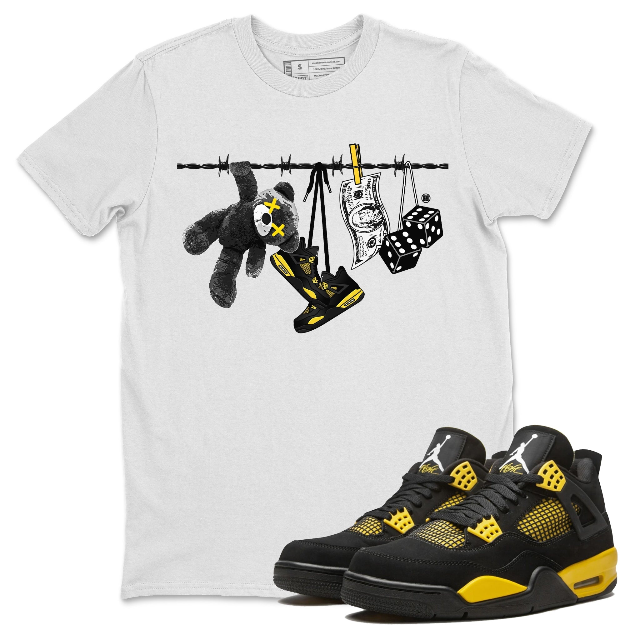 Air Jordan 4 Thunder Sneaker Match Tees Clothesline Streetwear Sneaker Shirt Thunder 4s T-Shirt Unisex Shirts White 1