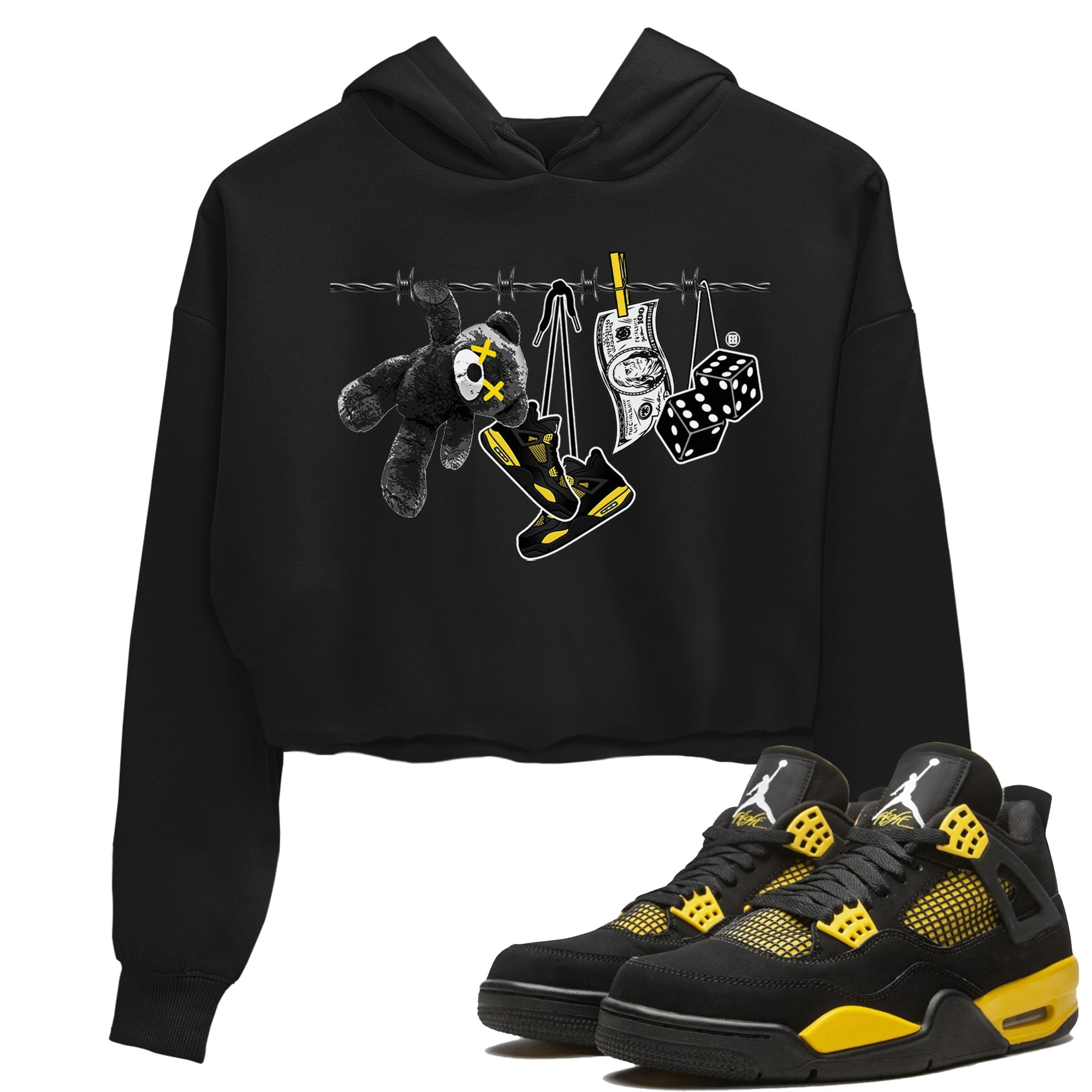 Air Jordan 4 Thunder Sneaker Match Tees Clothesline Streetwear Sneaker Shirt Thunder 4s T-Shirt Women's Shirts Black 1