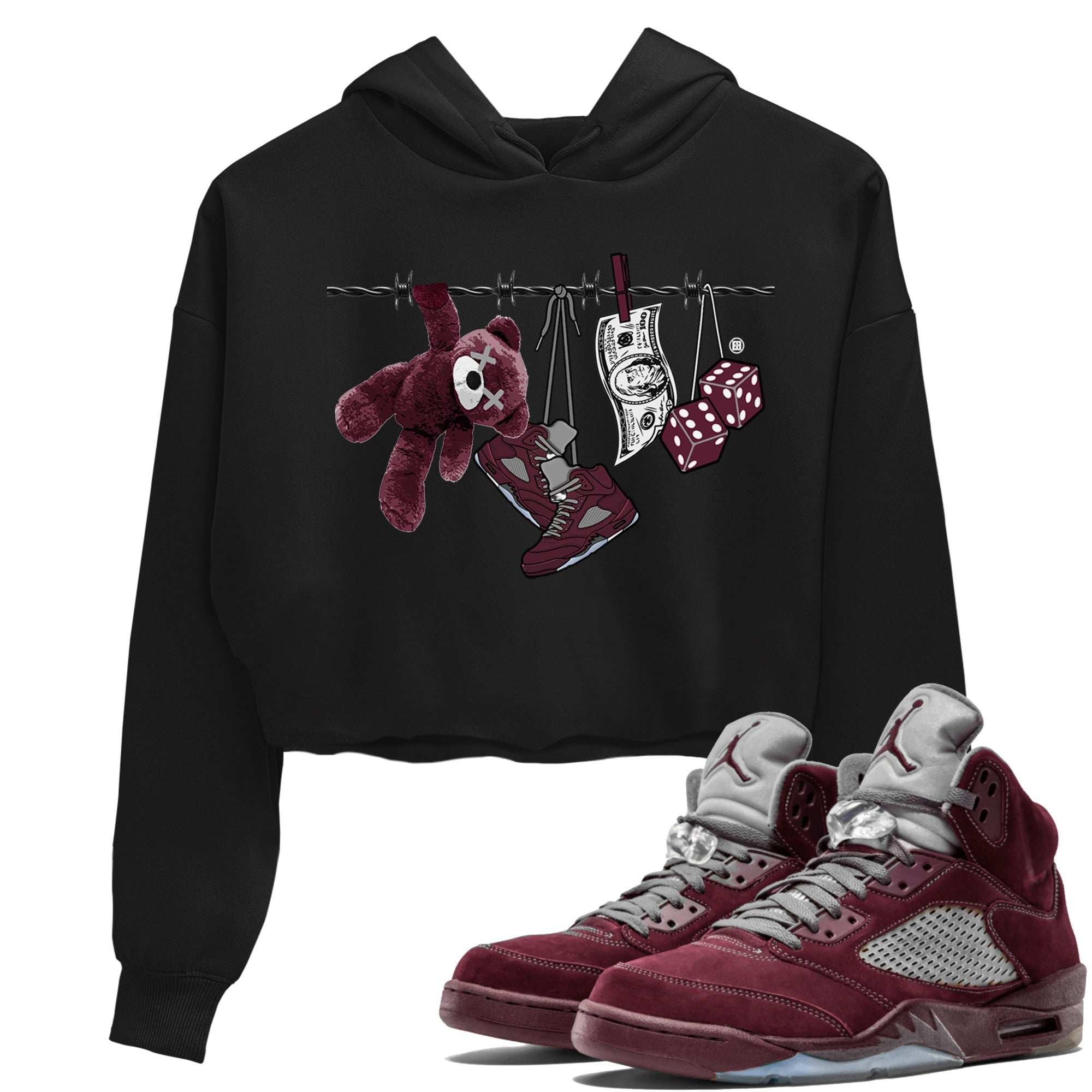 Air Jordan 5 Burgundy Sneaker Match Tees Clothesline Streetwear Sneaker Shirt 5s Burgundy Sneaker Release Tees Women's Shirts Black 1