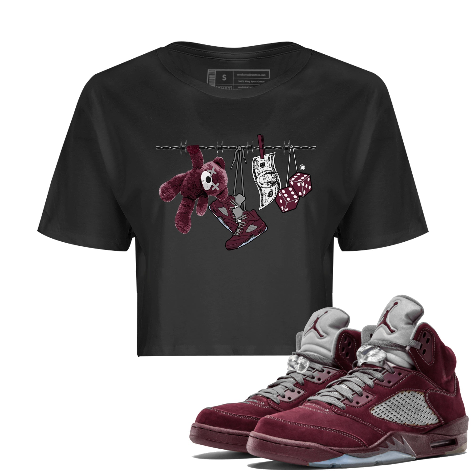 Air Jordan 5 Burgundy Sneaker Match Tees Clothesline Streetwear Sneaker Shirt 5s Burgundy Sneaker Release Tees Women's Shirts Black 1