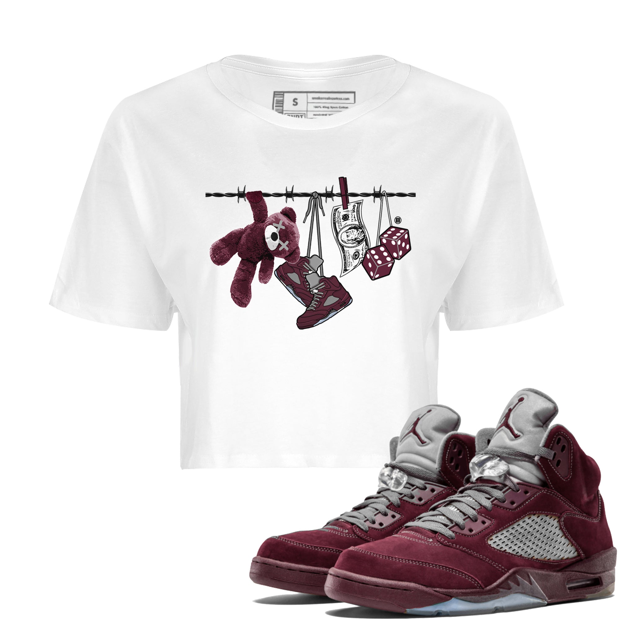 Air Jordan 5 Burgundy Sneaker Match Tees Clothesline Streetwear Sneaker Shirt 5s Burgundy Sneaker Release Tees Women's Shirts White 1