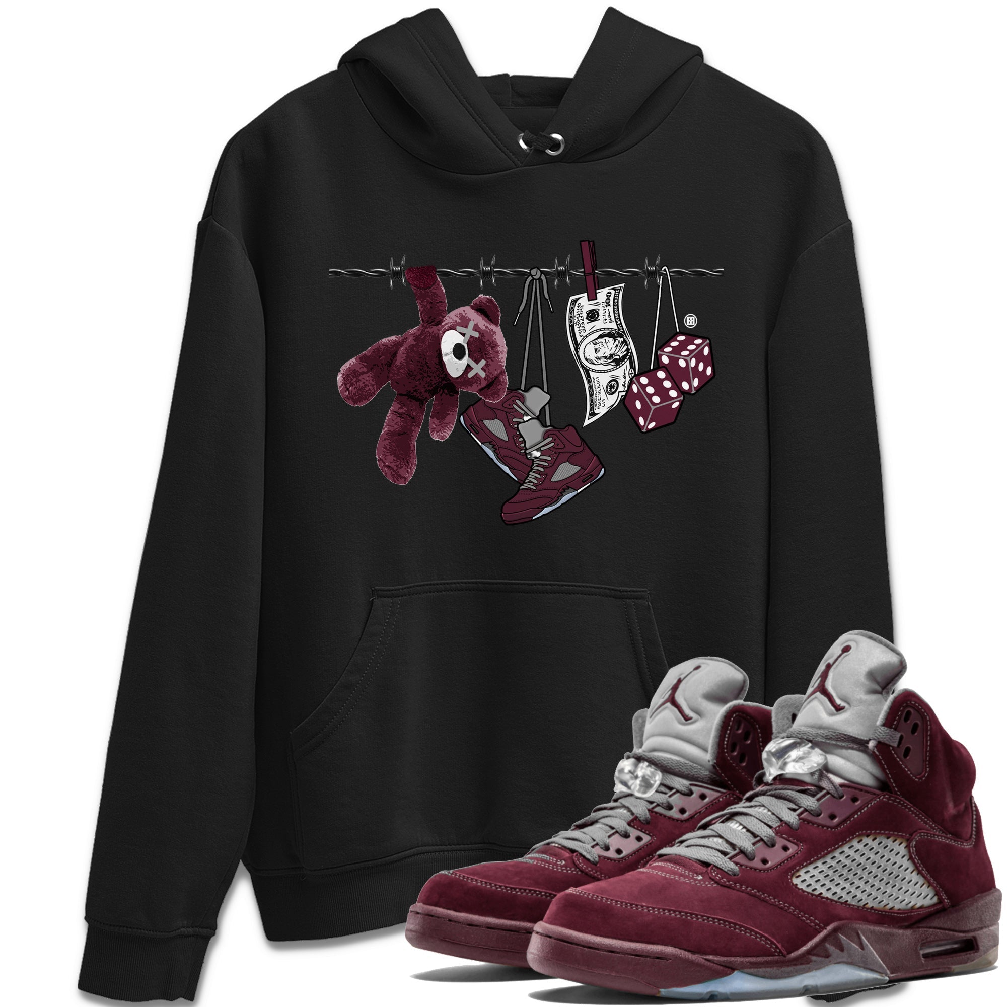 Air Jordan 5 Burgundy Sneaker Match Tees Clothesline Streetwear Sneaker Shirt 5s Burgundy Sneaker Release Tees Unisex Shirts Black 1