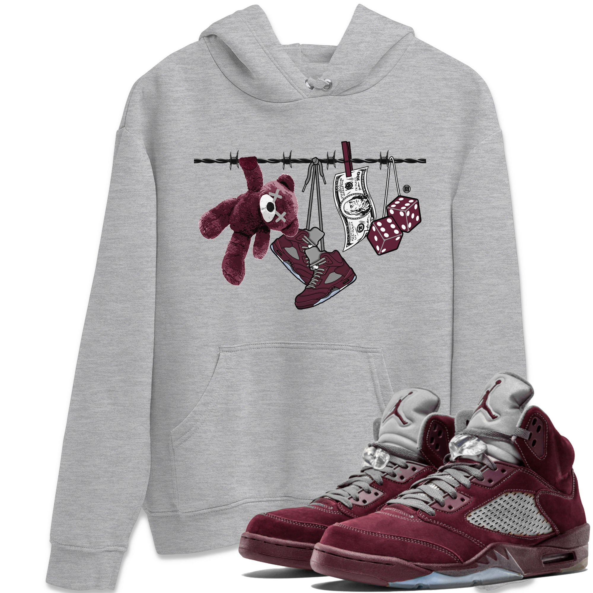 Air Jordan 5 Burgundy Sneaker Match Tees Clothesline Streetwear Sneaker Shirt 5s Burgundy Sneaker Release Tees Unisex Shirts Heather Grey 1