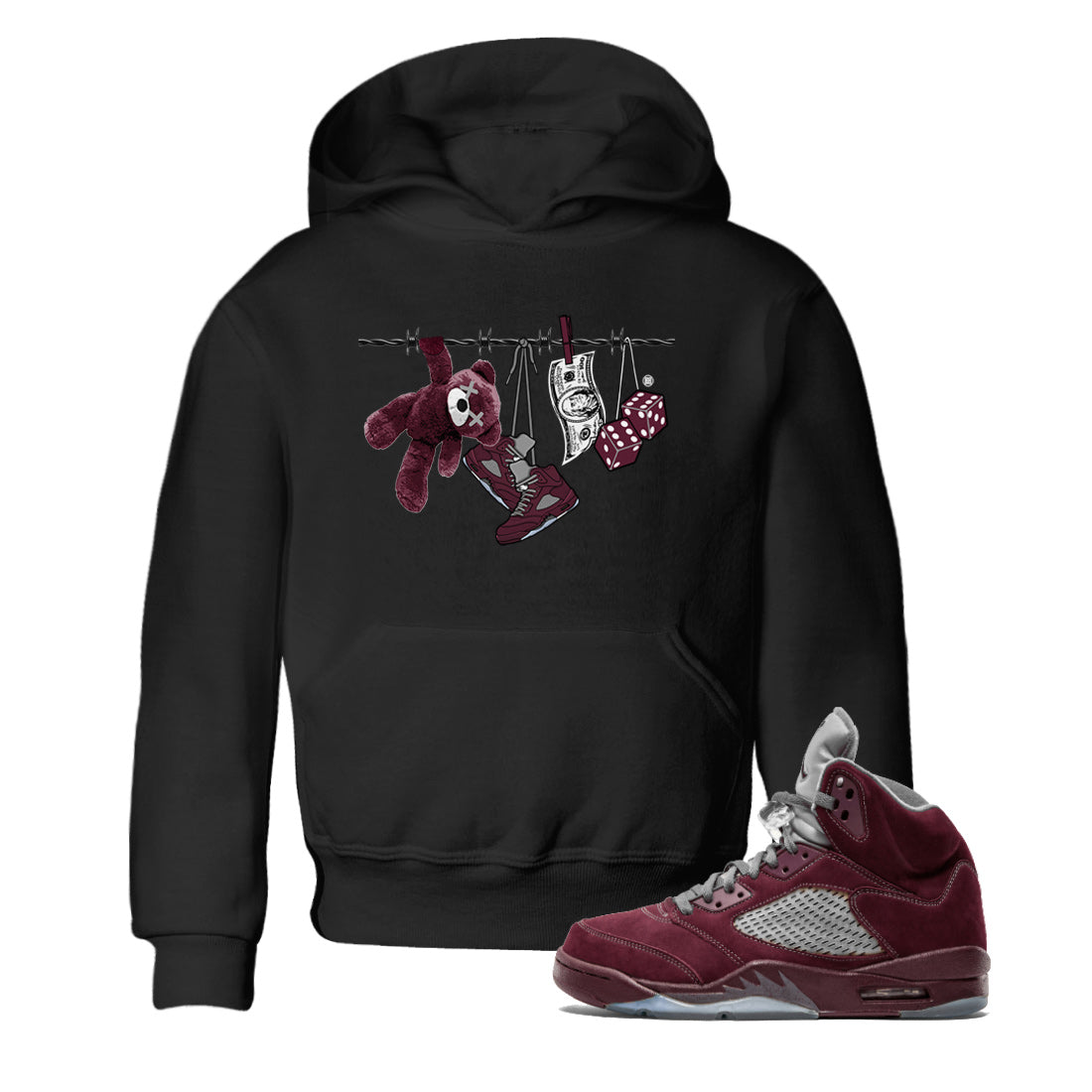Air Jordan 5 Burgundy Sneaker Match Tees Clothesline Streetwear Sneaker Shirt 5s Burgundy Sneaker Release Tees Kids Shirts Black 1