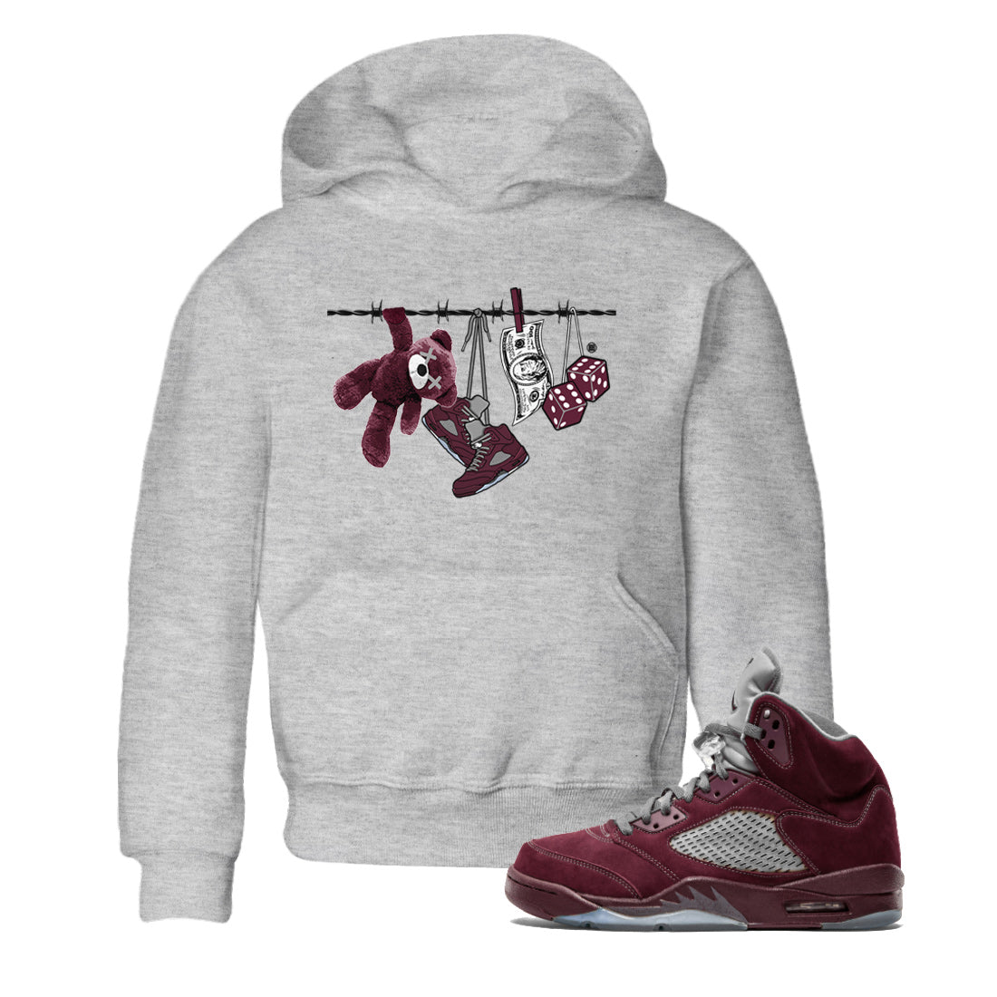 Air Jordan 5 Burgundy Sneaker Match Tees Clothesline Streetwear Sneaker Shirt 5s Burgundy Sneaker Release Tees Kids Shirts Heather Grey 1