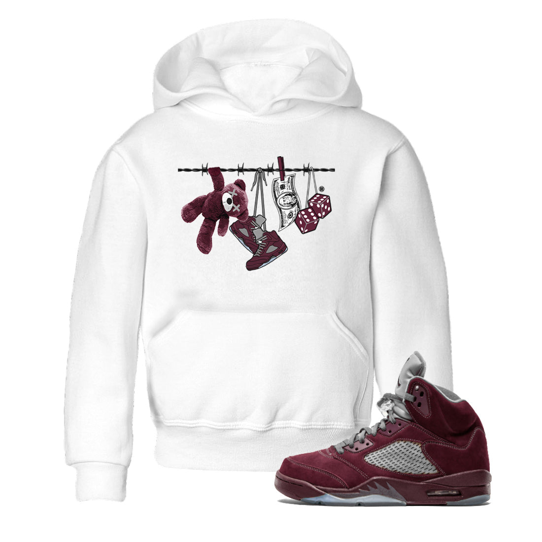 Air Jordan 5 Burgundy Sneaker Match Tees Clothesline Streetwear Sneaker Shirt 5s Burgundy Sneaker Release Tees Kids Shirts White 1