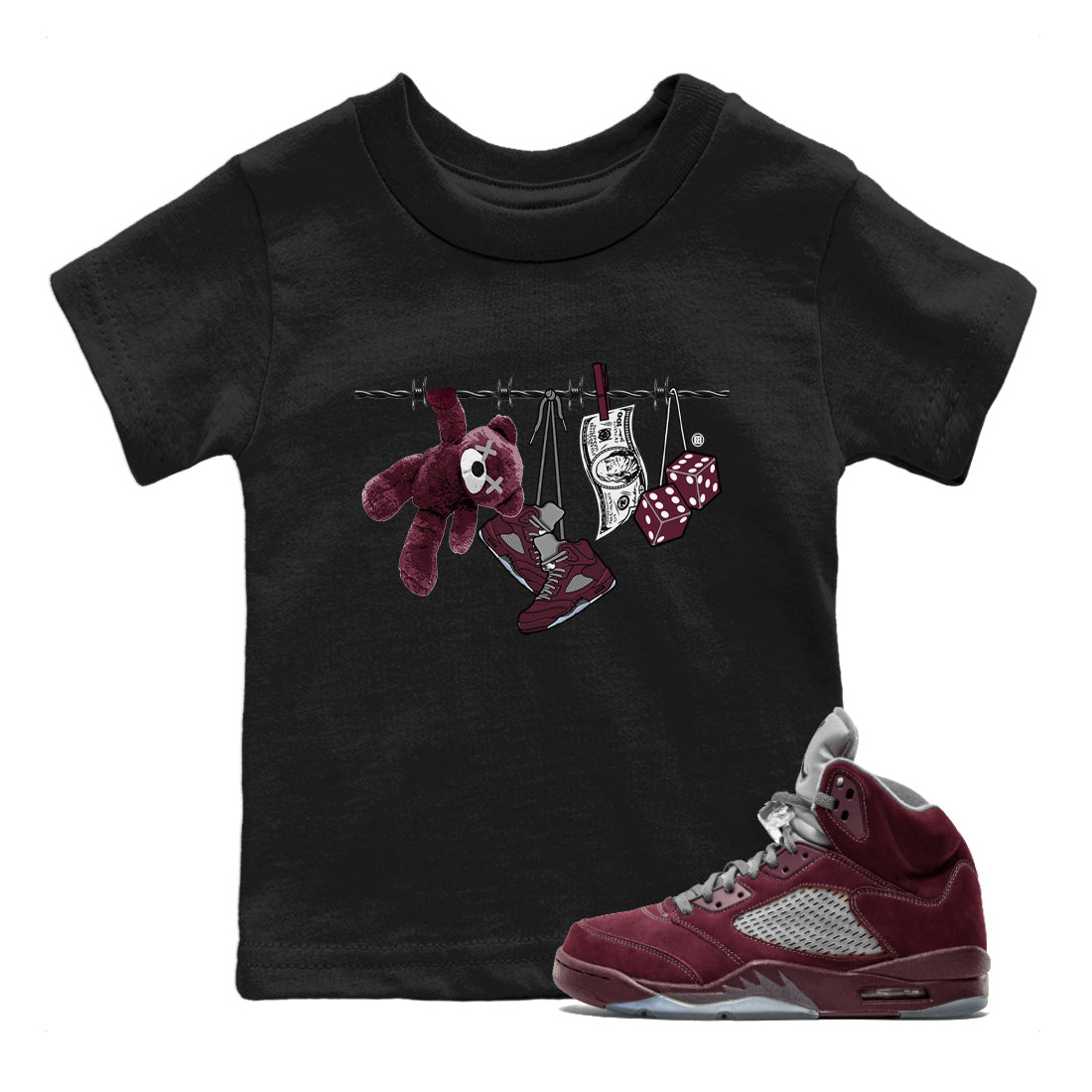 Air Jordan 5 Burgundy Sneaker Match Tees Clothesline Streetwear Sneaker Shirt 5s Burgundy Sneaker Release Tees Kids Shirts Black 1