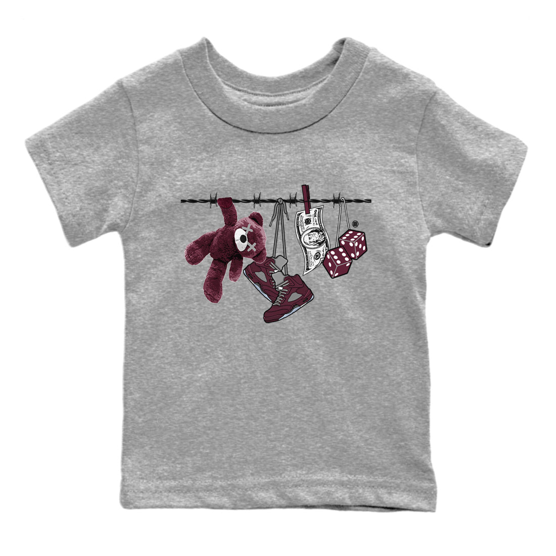 Air Jordan 5 Burgundy Sneaker Match Tees Clothesline Streetwear Sneaker Shirt 5s Burgundy Sneaker Release Tees Kids Shirts Heather Grey 2