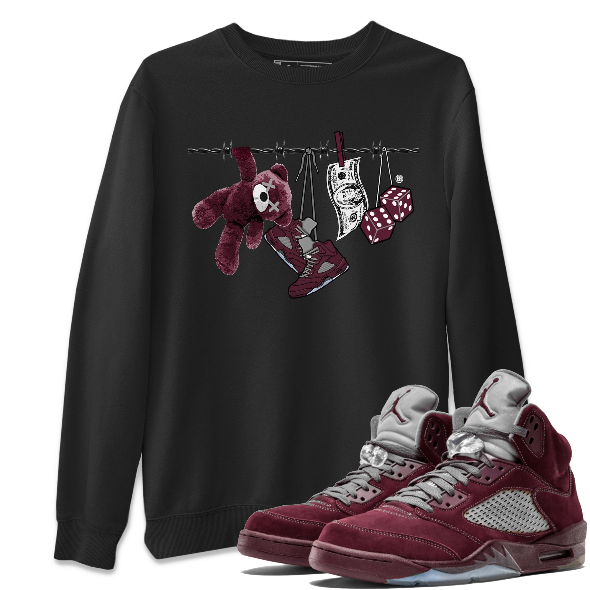 Air Jordan 5 Burgundy Sneaker Match Tees Clothesline Streetwear Sneaker Shirt 5s Burgundy Sneaker Release Tees Unisex Shirts Black 1