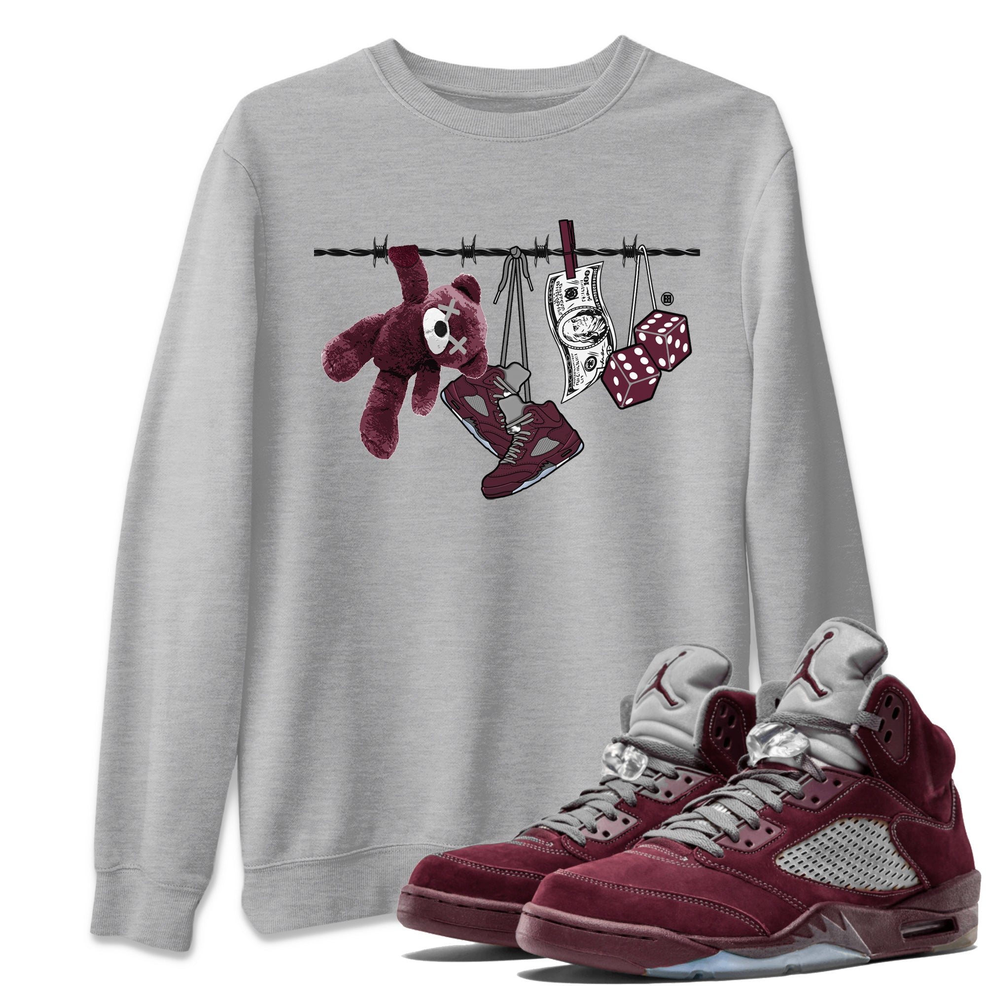 Air Jordan 5 Burgundy Sneaker Match Tees Clothesline Streetwear Sneaker Shirt 5s Burgundy Sneaker Release Tees Unisex Shirts Heather Grey 1