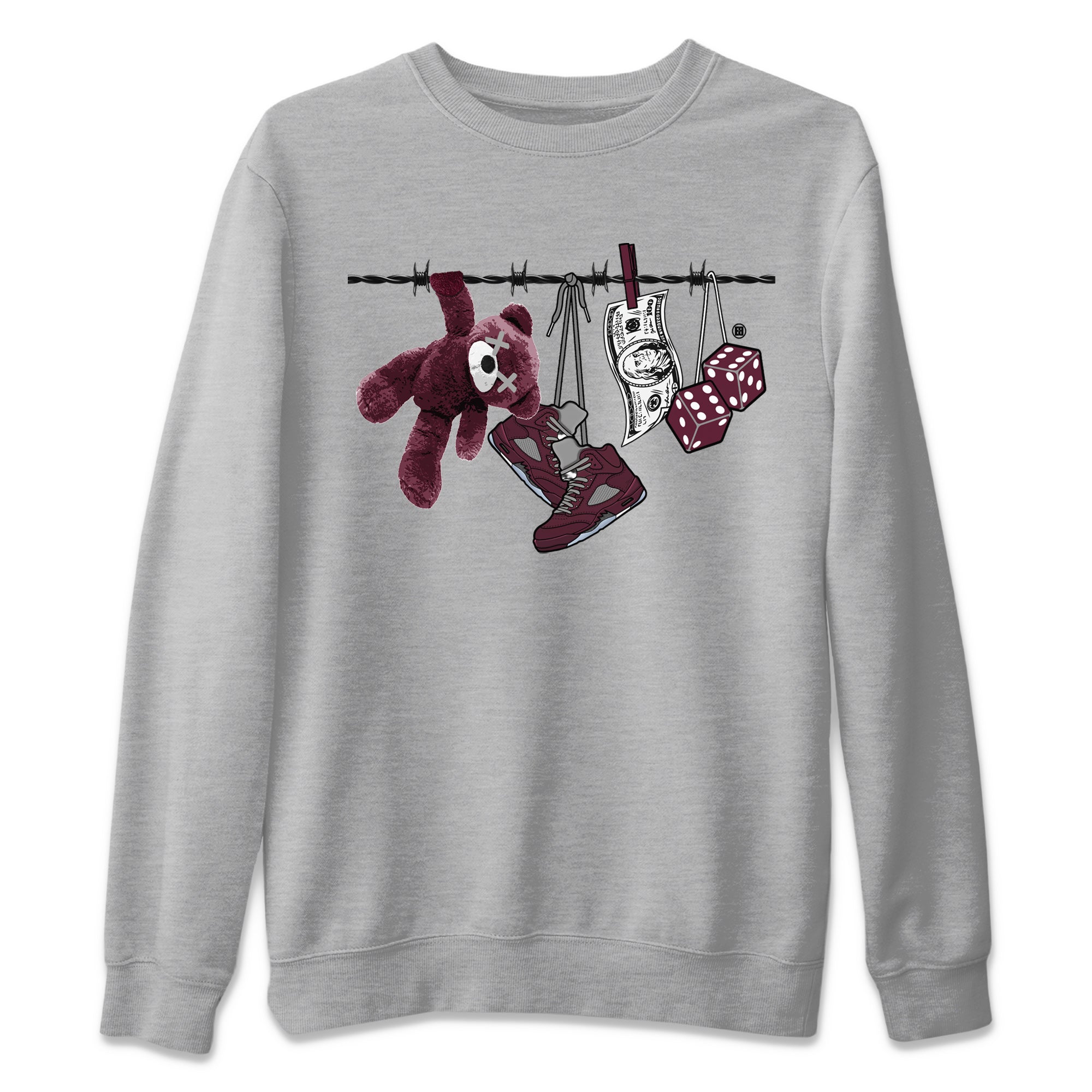 Air Jordan 5 Burgundy Sneaker Match Tees Clothesline Streetwear Sneaker Shirt 5s Burgundy Sneaker Release Tees Unisex Shirts Heather Grey 2