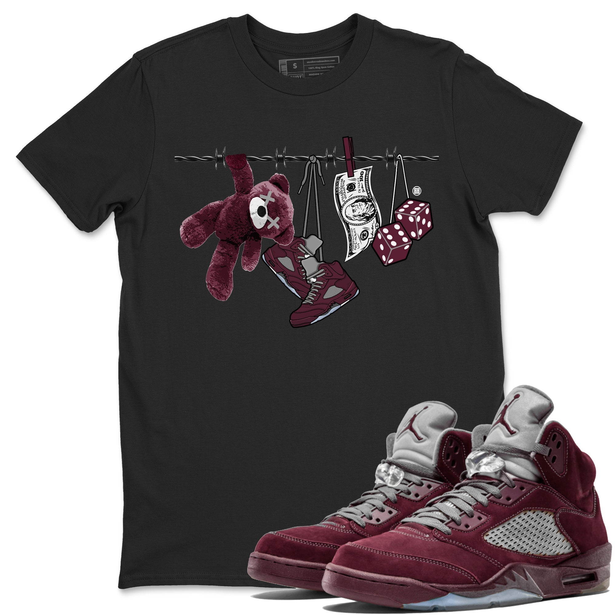 Air Jordan 5 Burgundy Sneaker Match Tees Clothesline Streetwear Sneaker Shirt 5s Burgundy Sneaker Release Tees Unisex Shirts Black 1