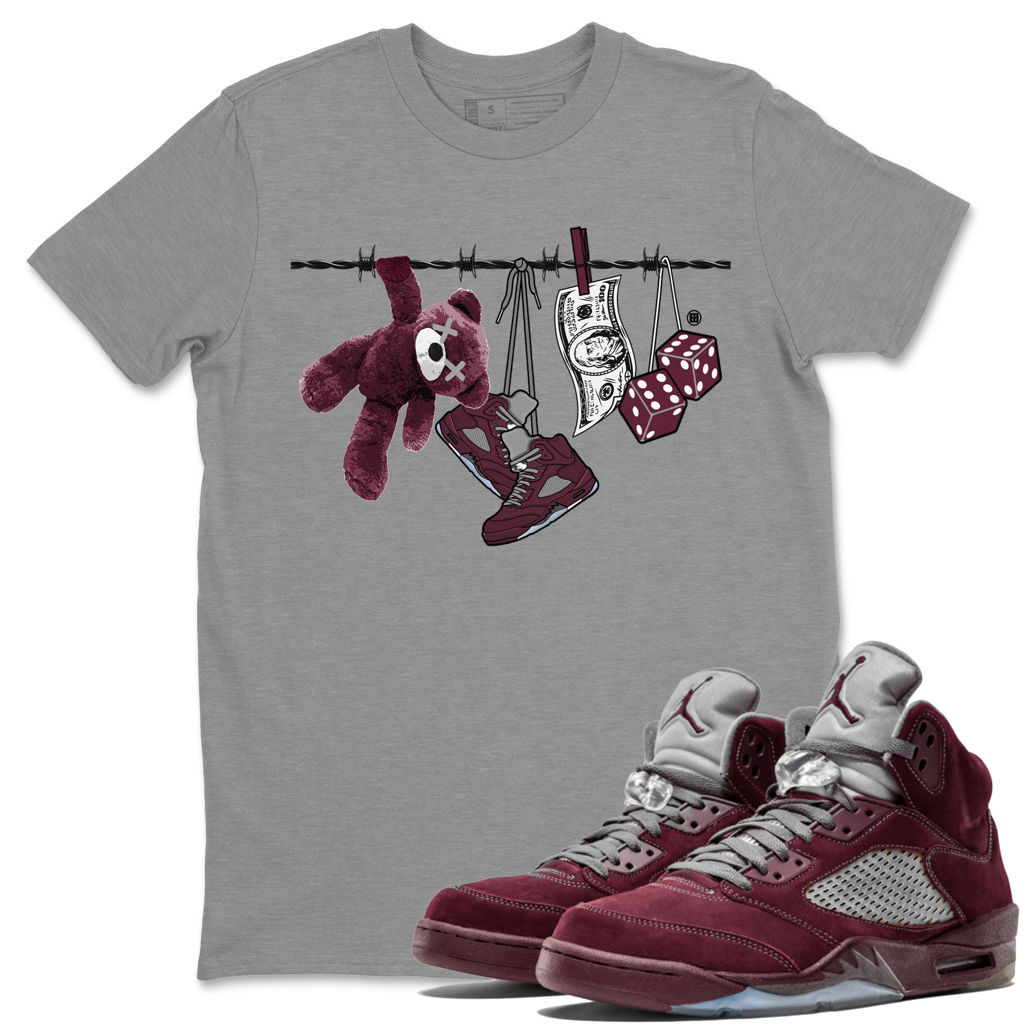 Air Jordan 5 Burgundy Sneaker Match Tees Clothesline Streetwear Sneaker Shirt 5s Burgundy Sneaker Release Tees Unisex Shirts Heather Grey 1
