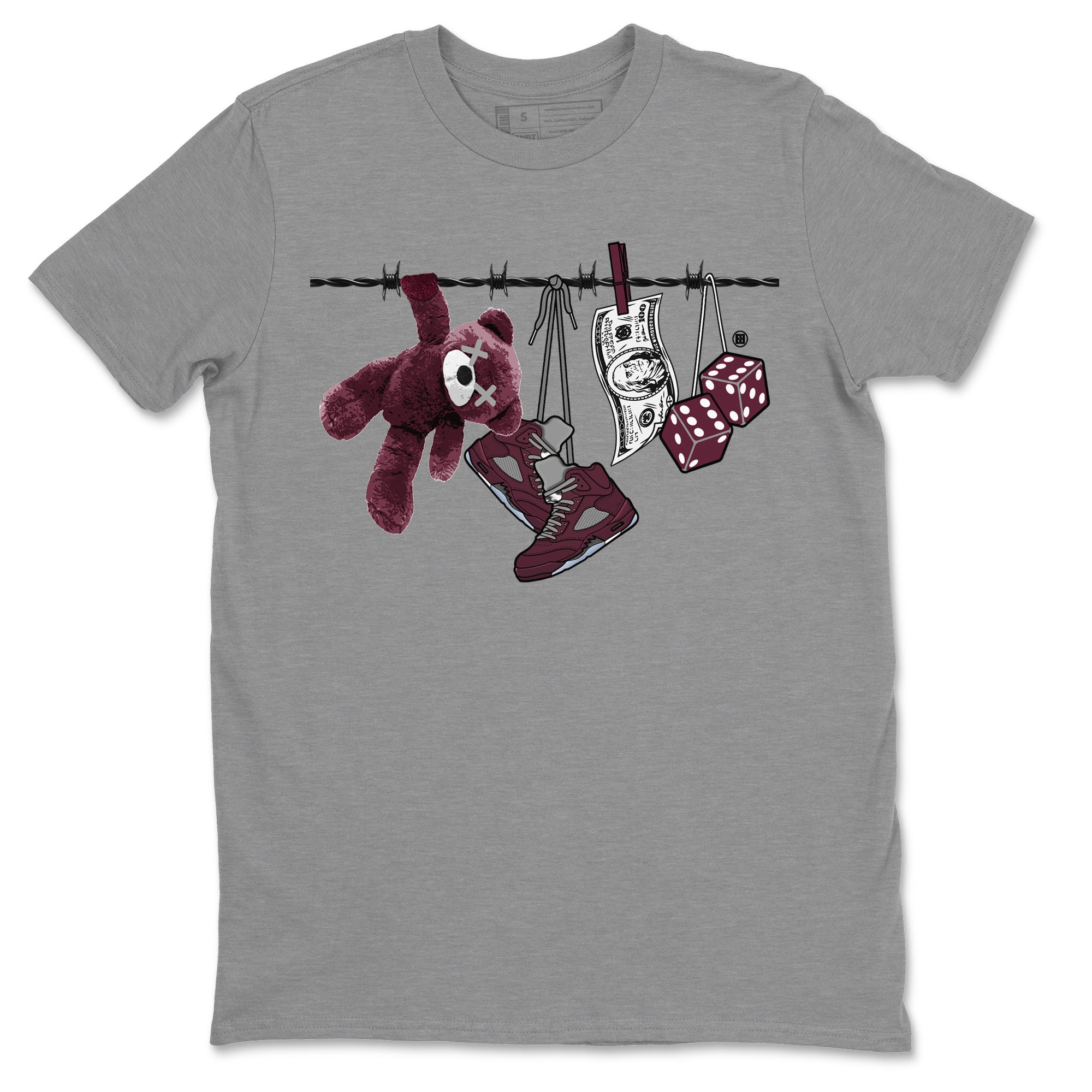 Air Jordan 5 Burgundy Sneaker Match Tees Clothesline Streetwear Sneaker Shirt 5s Burgundy Sneaker Release Tees Unisex Shirts Heather Grey 2