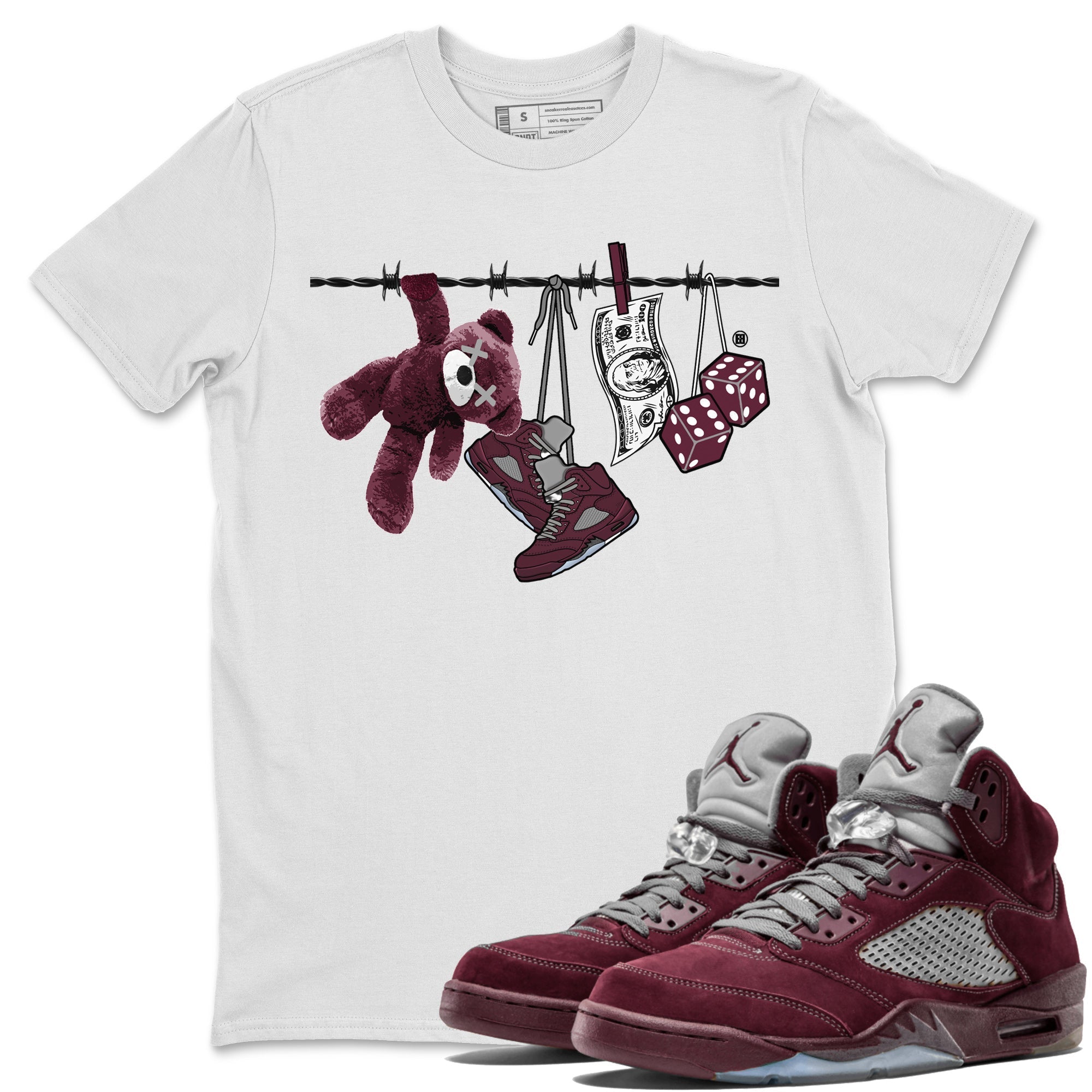 Air Jordan 5 Burgundy Sneaker Match Tees Clothesline Streetwear Sneaker Shirt 5s Burgundy Sneaker Release Tees Unisex Shirts White 1
