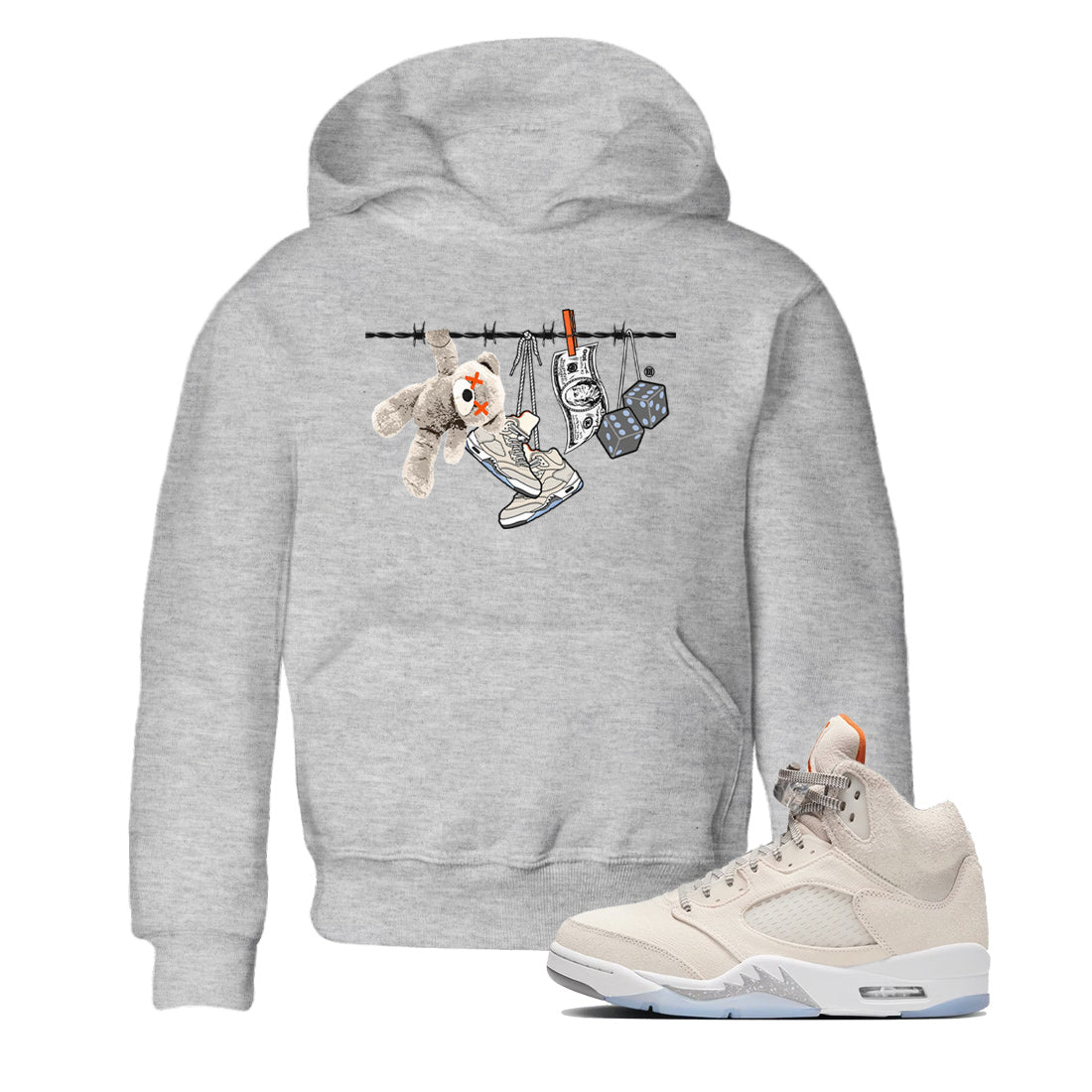 Air Jordan 5 Craft Sneaker Match Tees Clothesline Streetwear Sneaker Shirt Air Jordan 5 Retro Craft Tees Kids Shirts Heather Grey 1