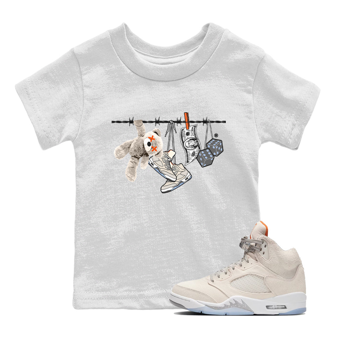 Air Jordan 5 Craft Sneaker Match Tees Clothesline Streetwear Sneaker Shirt Air Jordan 5 Retro Craft Tees Kids Shirts White 1