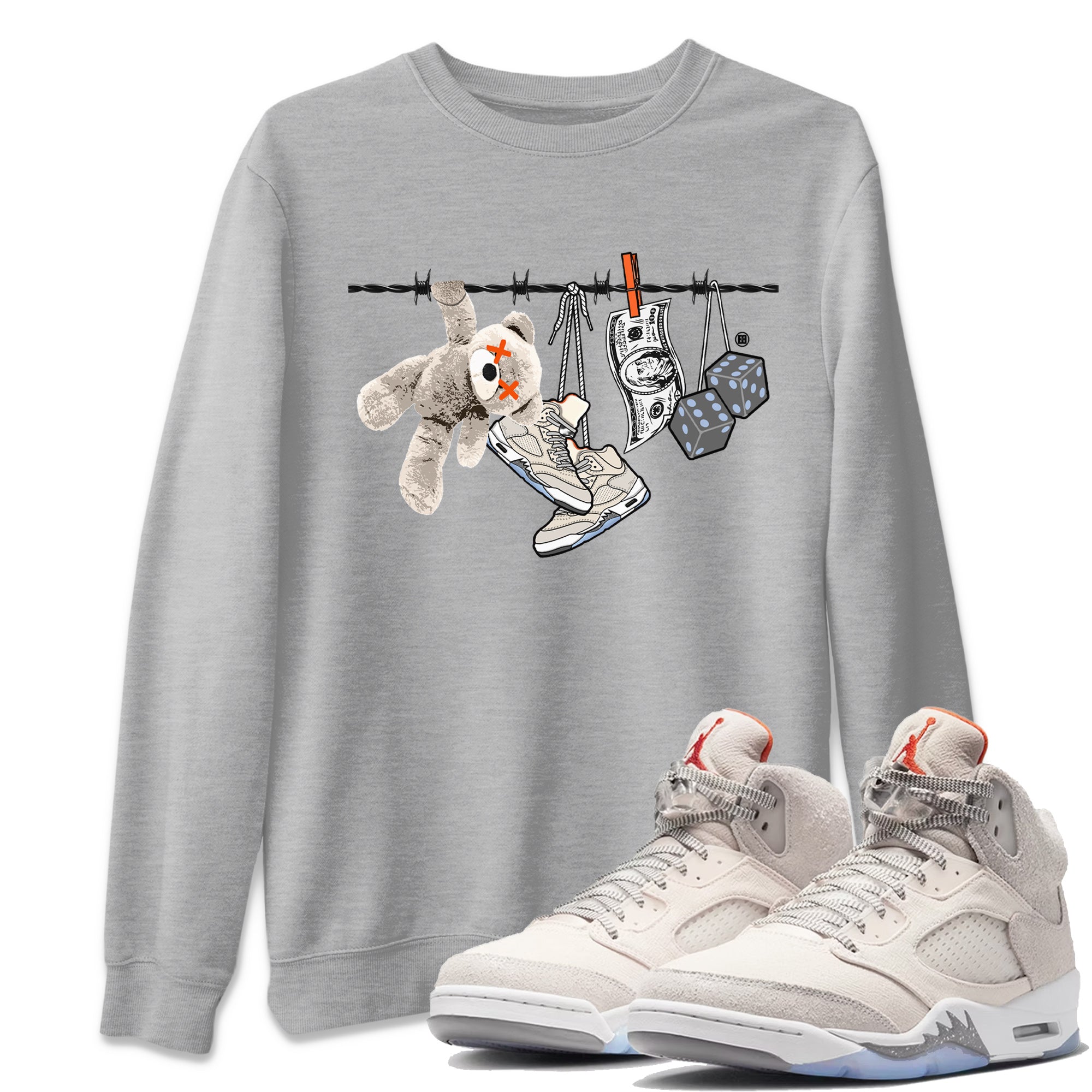 Air Jordan 5 Craft Sneaker Match Tees Clothesline Streetwear Sneaker Shirt Air Jordan 5 Retro Craft Tees Unisex Shirts Heather Grey 1