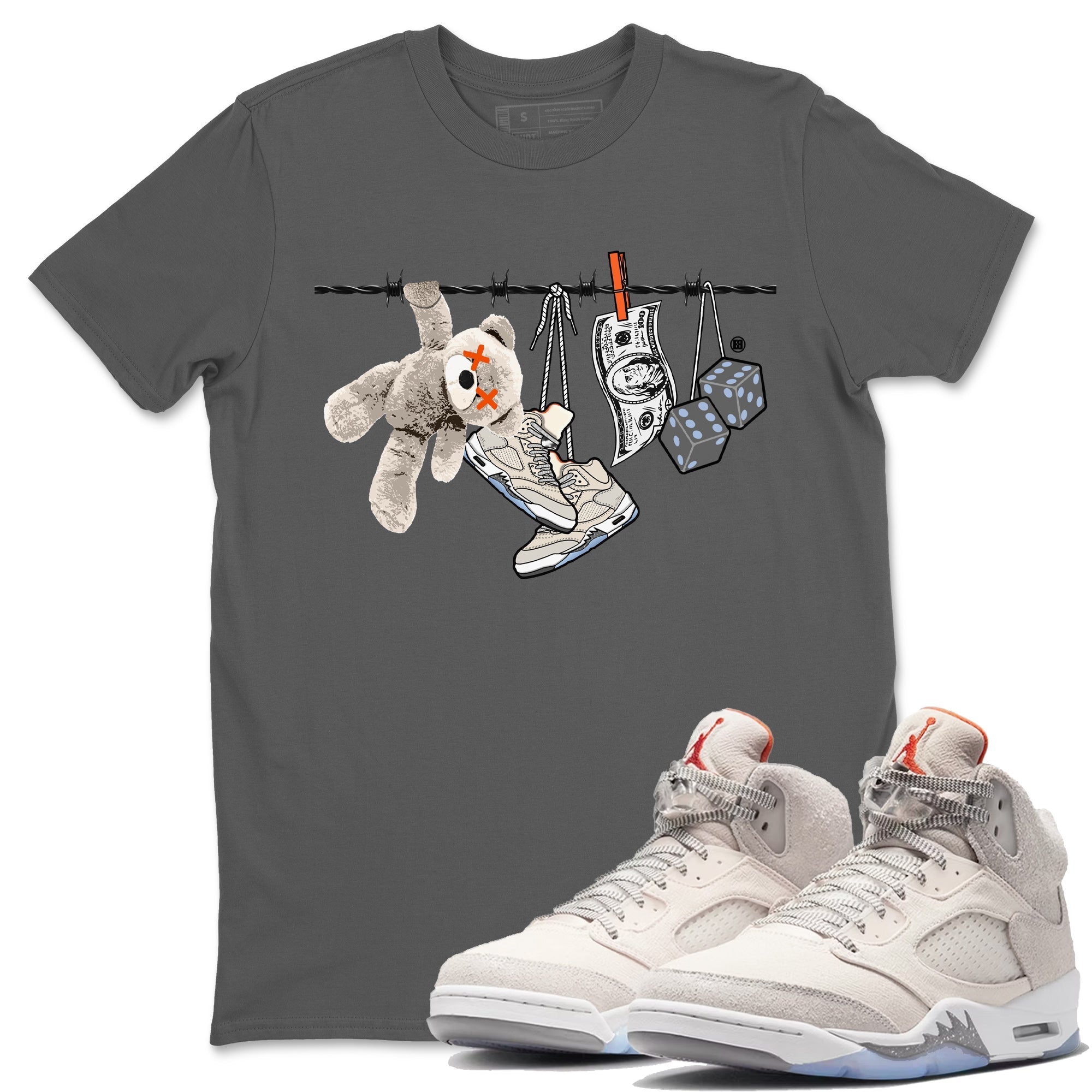 Air Jordan 5 Craft Clothesline Crew Neck Streetwear Sneaker Shirt Air Jordan 5 Craft Sneaker T-Shirts Washing and Care Tip