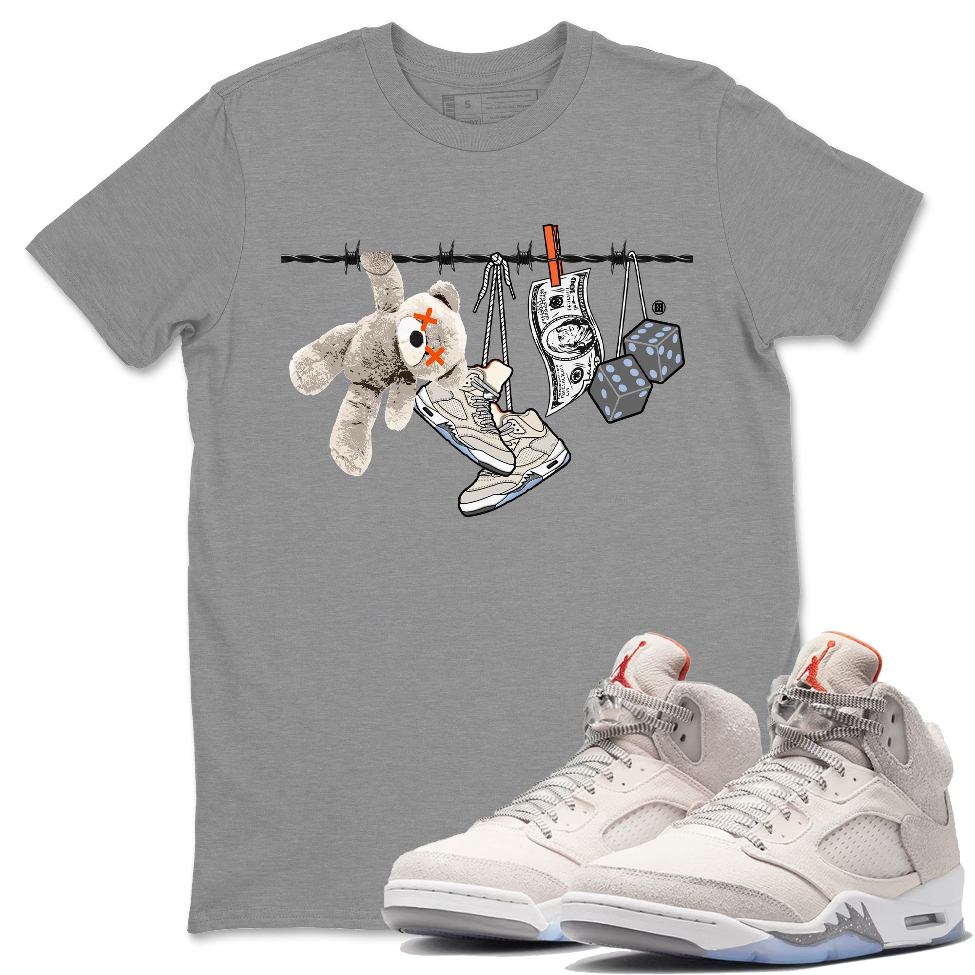 Air Jordan 5 Craft Clothesline Crew Neck Streetwear Sneaker Shirt Air Jordan 5 Craft Sneaker T-Shirts Size Chart