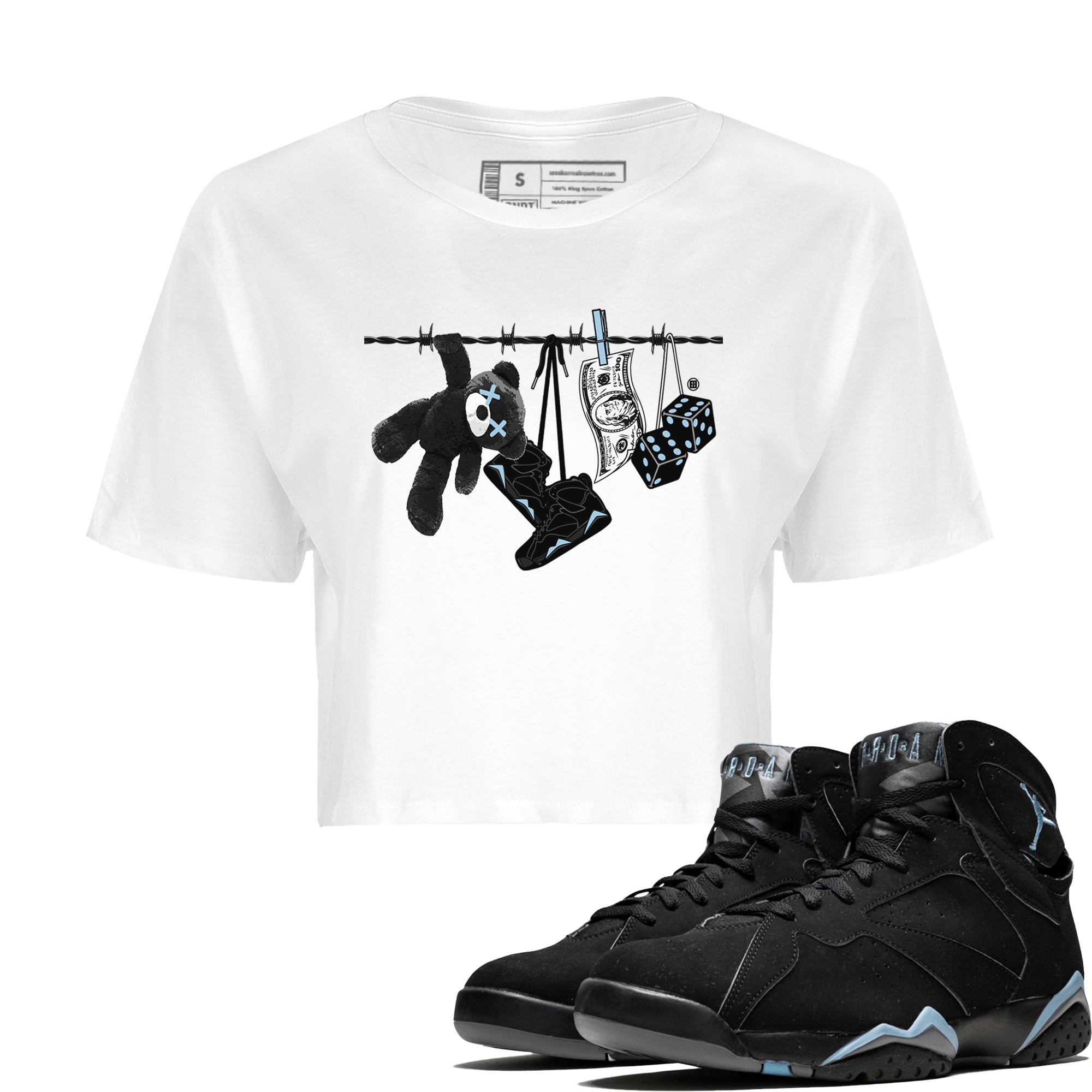 Air Jordan 7 Chambray Sneaker Match Tees Clothesline Streetwear Sneaker Shirt AJ7 Chambray Drip Gear Zone Sneaker Matching Clothing Women's Shirts White 1