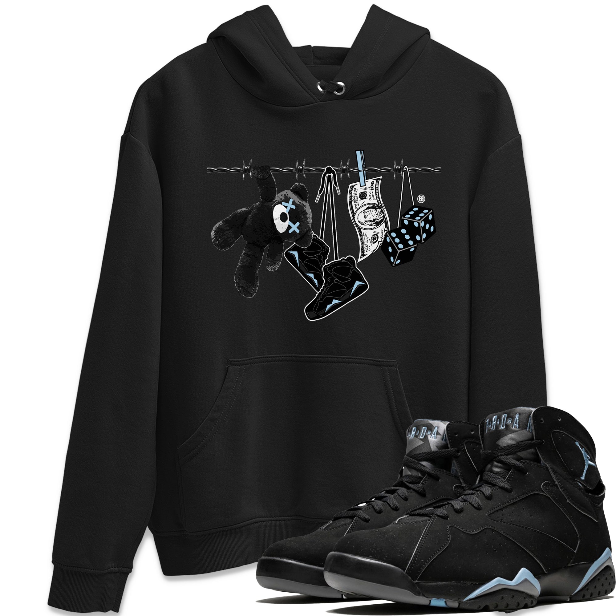 Air Jordan 7 Chambray Sneaker Match Tees Clothesline Streetwear Sneaker Shirt AJ7 Chambray Drip Gear Zone Sneaker Matching Clothing Unisex Shirts Black 1