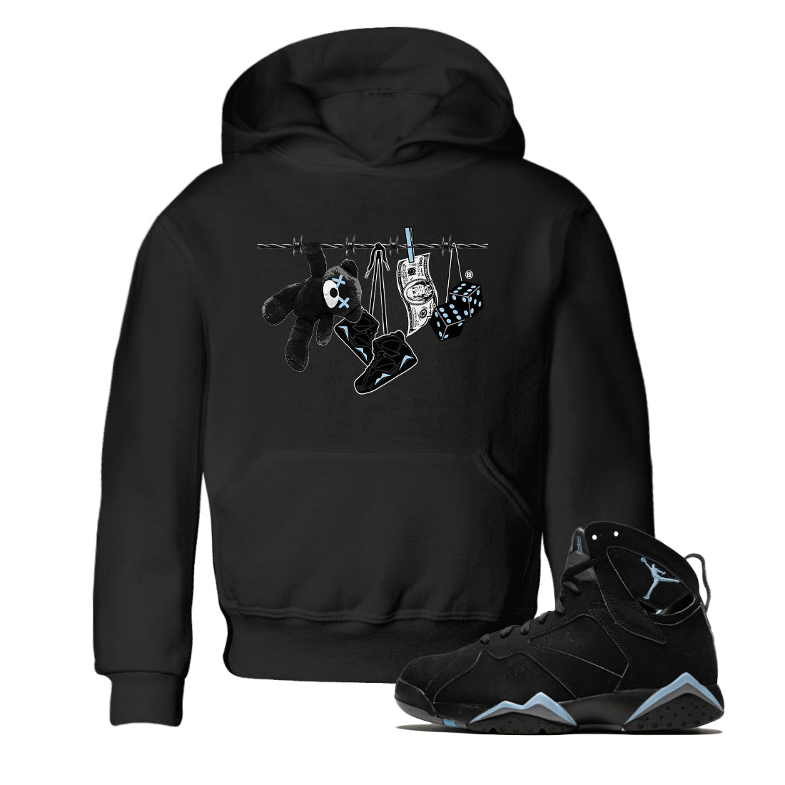 Air Jordan 7 Chambray Sneaker Match Tees Clothesline Streetwear Sneaker Shirt AJ7 Chambray Drip Gear Zone Sneaker Matching Clothing Kids Shirts Black 1