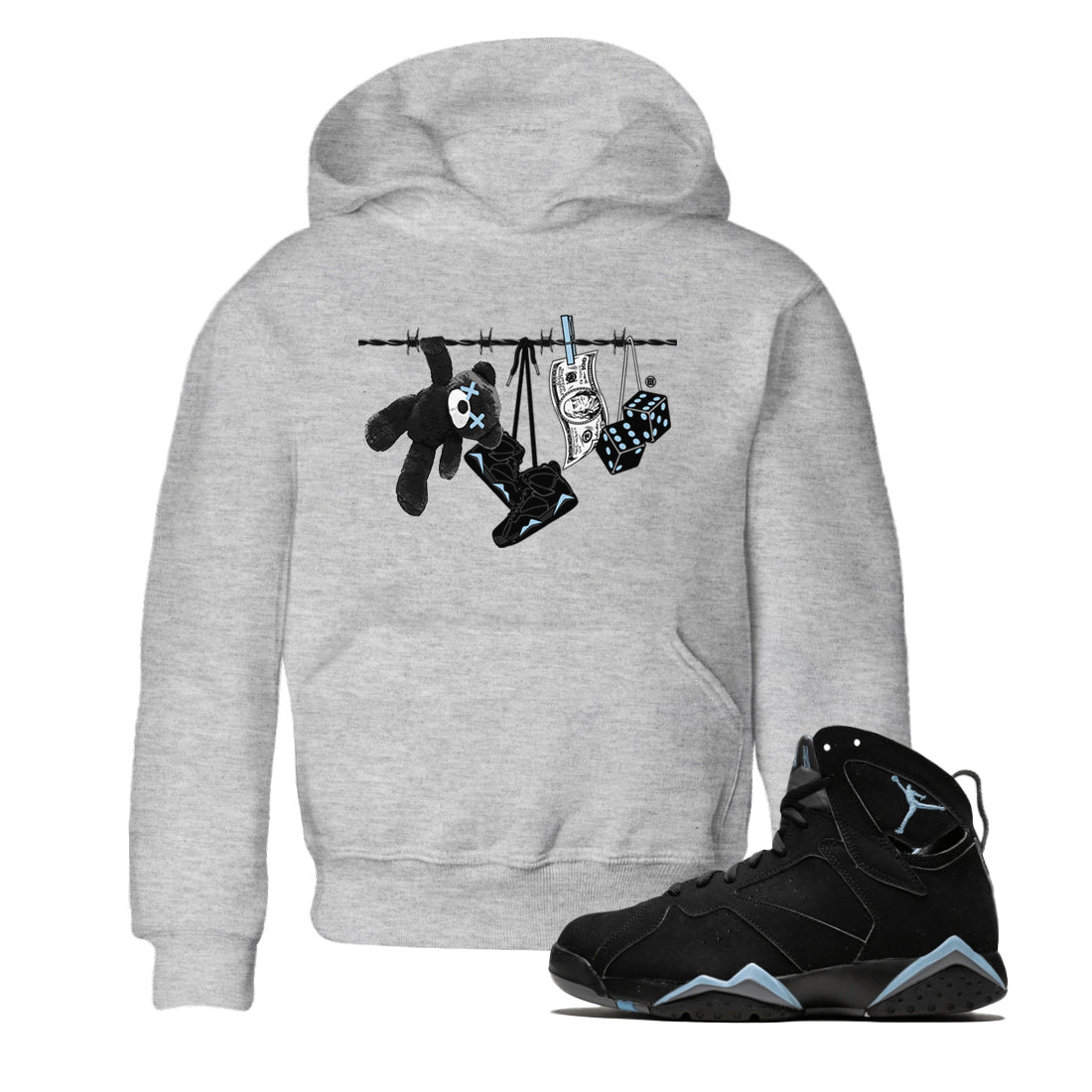 Air Jordan 7 Chambray Sneaker Match Tees Clothesline Streetwear Sneaker Shirt AJ7 Chambray Drip Gear Zone Sneaker Matching Clothing Kids Shirts Heather Grey 1