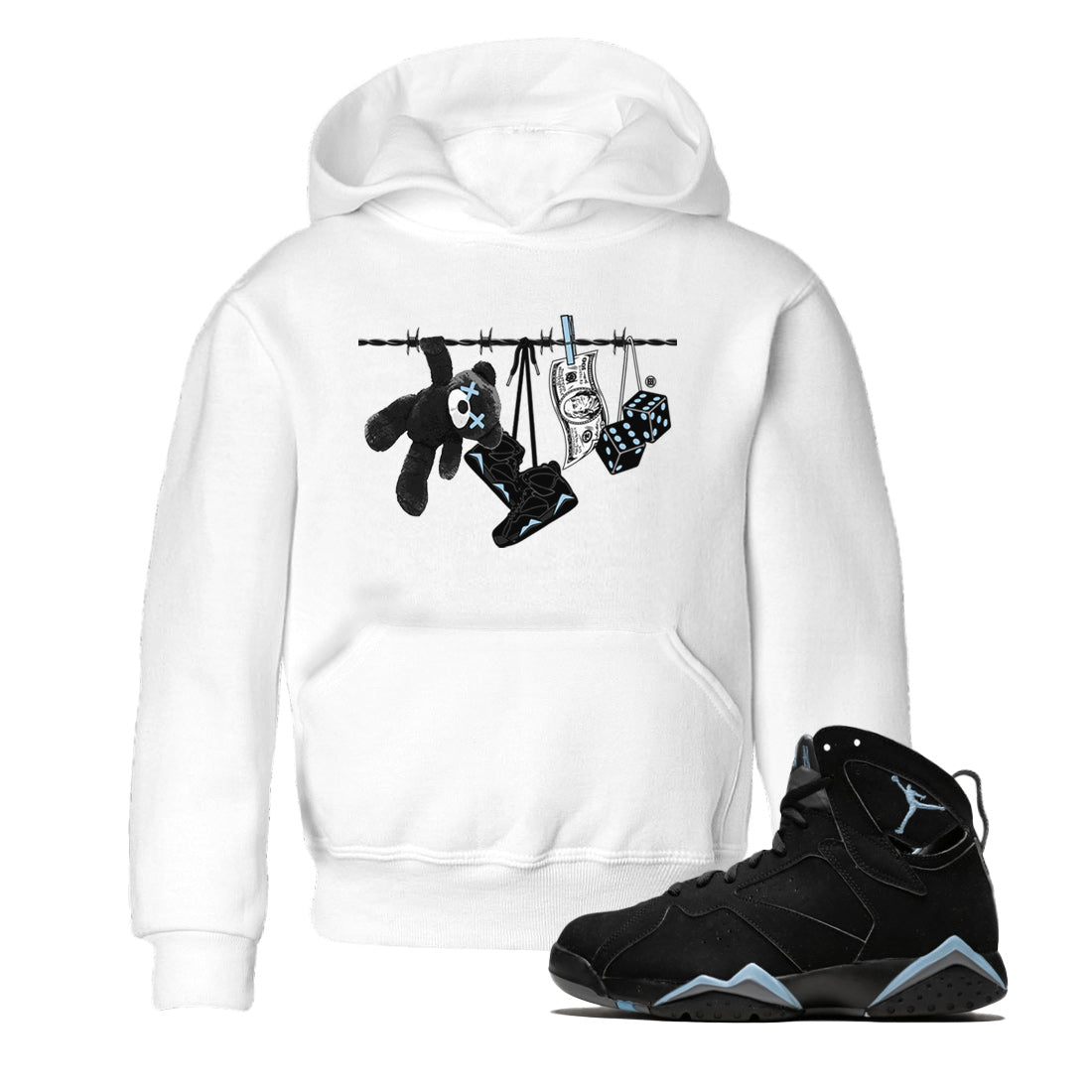 Air Jordan 7 Chambray Sneaker Match Tees Clothesline Streetwear Sneaker Shirt AJ7 Chambray Drip Gear Zone Sneaker Matching Clothing Kids Shirts White 1