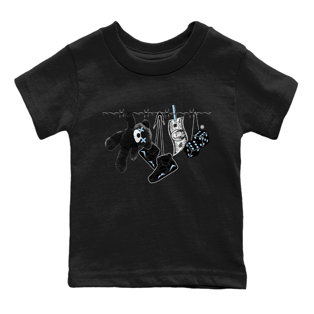 Air Jordan 7 Chambray Sneaker Match Tees Clothesline Streetwear Sneaker Shirt AJ7 Chambray Drip Gear Zone Sneaker Matching Clothing Kids Shirts Black 2