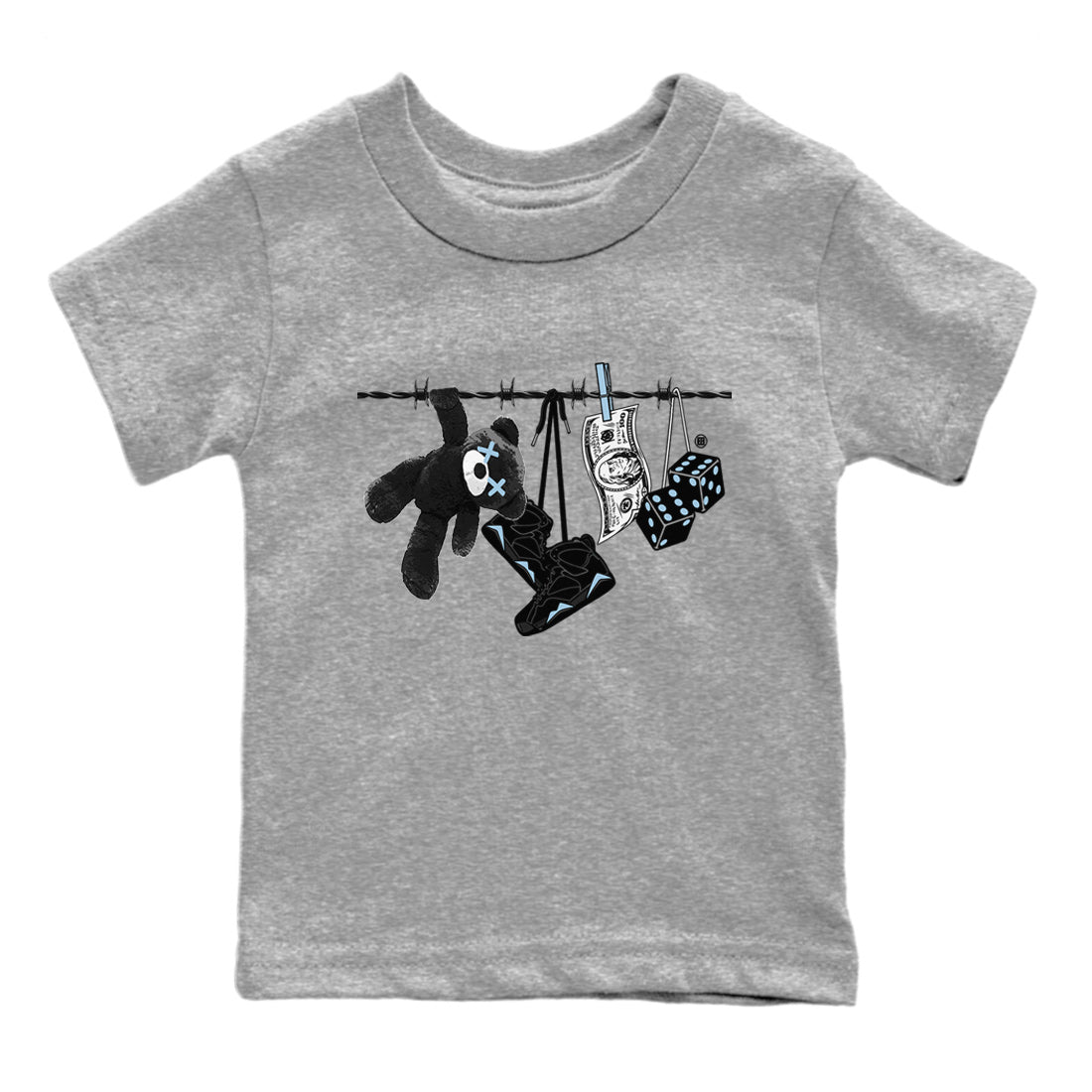 Air Jordan 7 Chambray Sneaker Match Tees Clothesline Streetwear Sneaker Shirt AJ7 Chambray Drip Gear Zone Sneaker Matching Clothing Kids Shirts Heather Grey 2