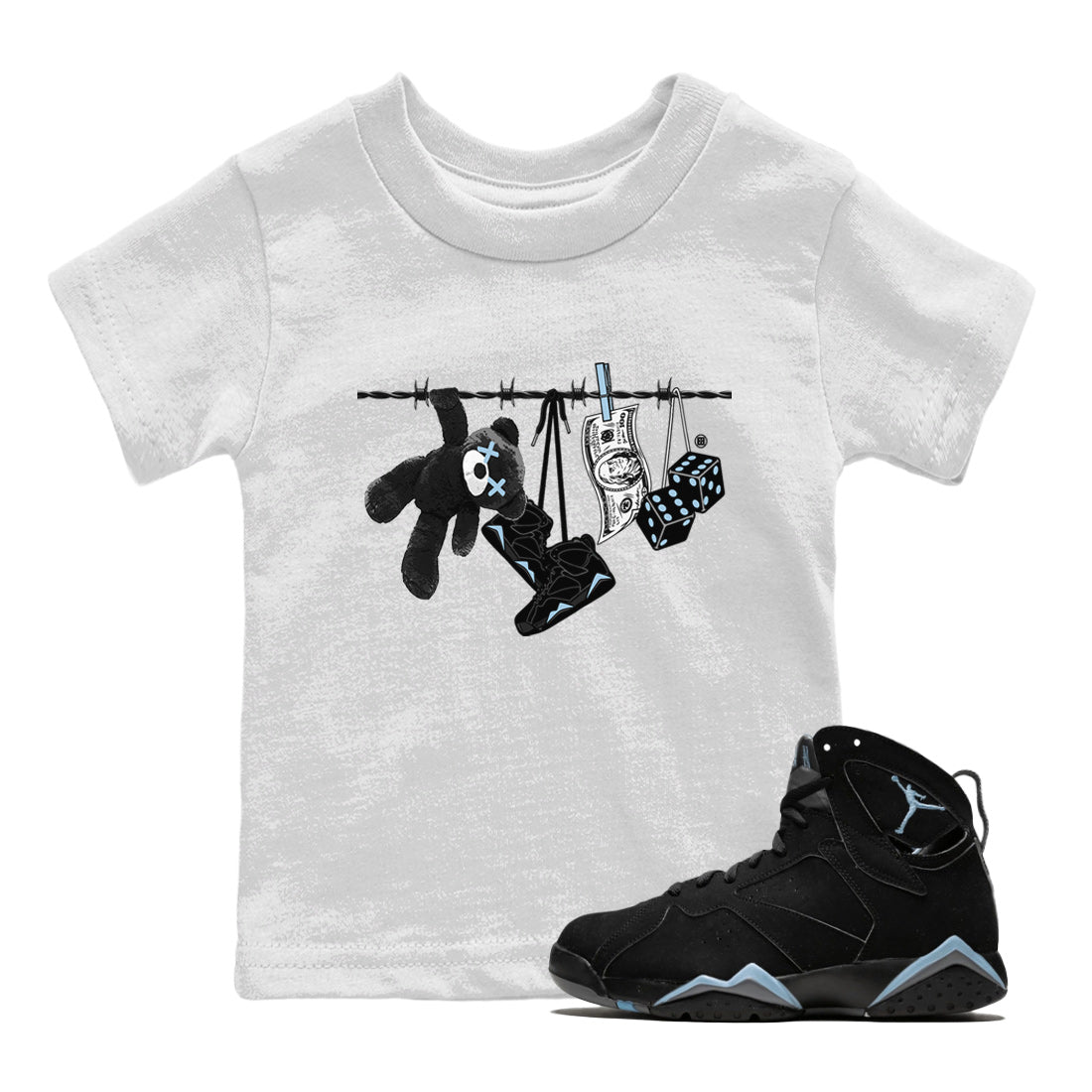 Air Jordan 7 Chambray Sneaker Match Tees Clothesline Streetwear Sneaker Shirt AJ7 Chambray Drip Gear Zone Sneaker Matching Clothing Kids Shirts White 1