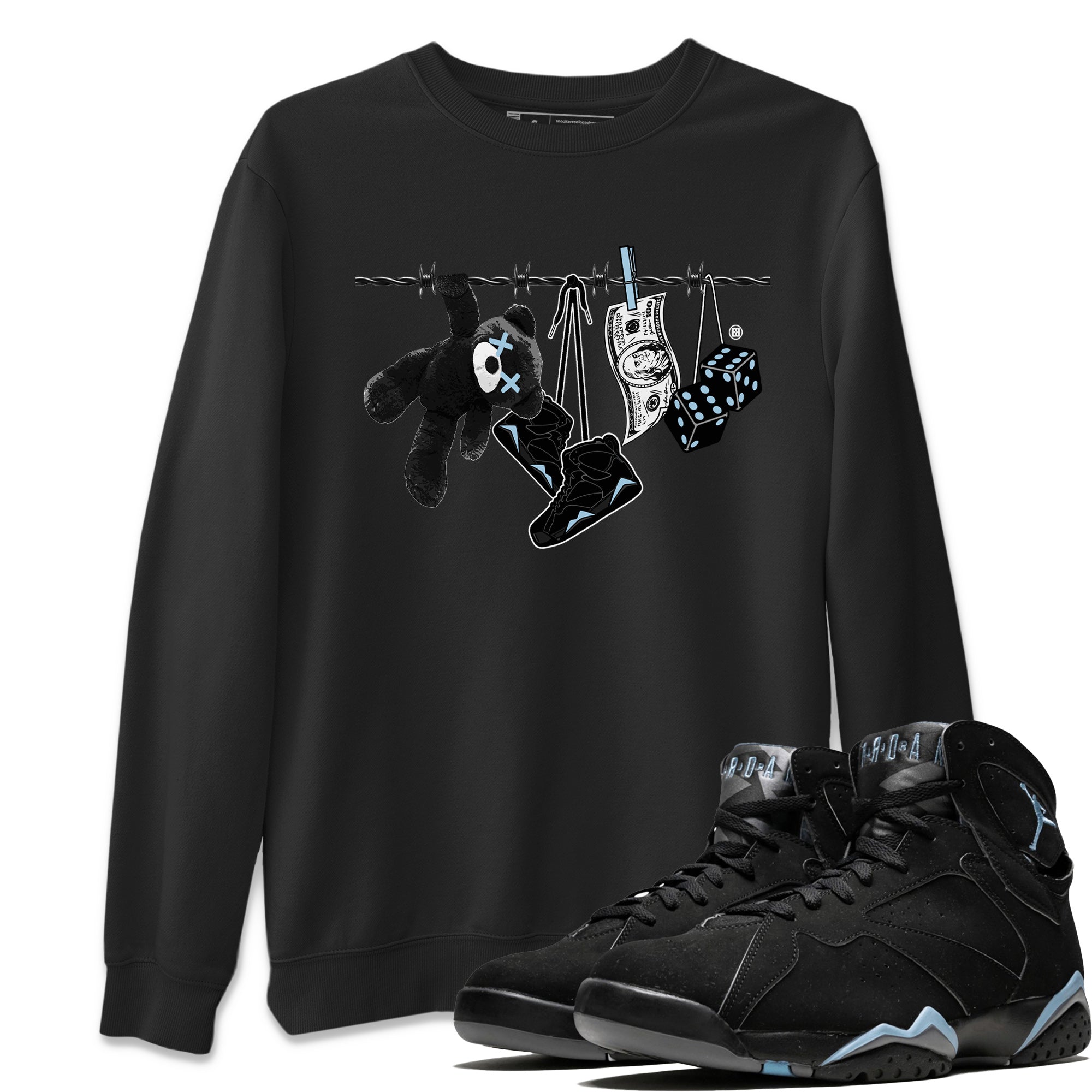 Air Jordan 7 Chambray Sneaker Match Tees Clothesline Streetwear Sneaker Shirt AJ7 Chambray Drip Gear Zone Sneaker Matching Clothing Unisex Shirts Black 1