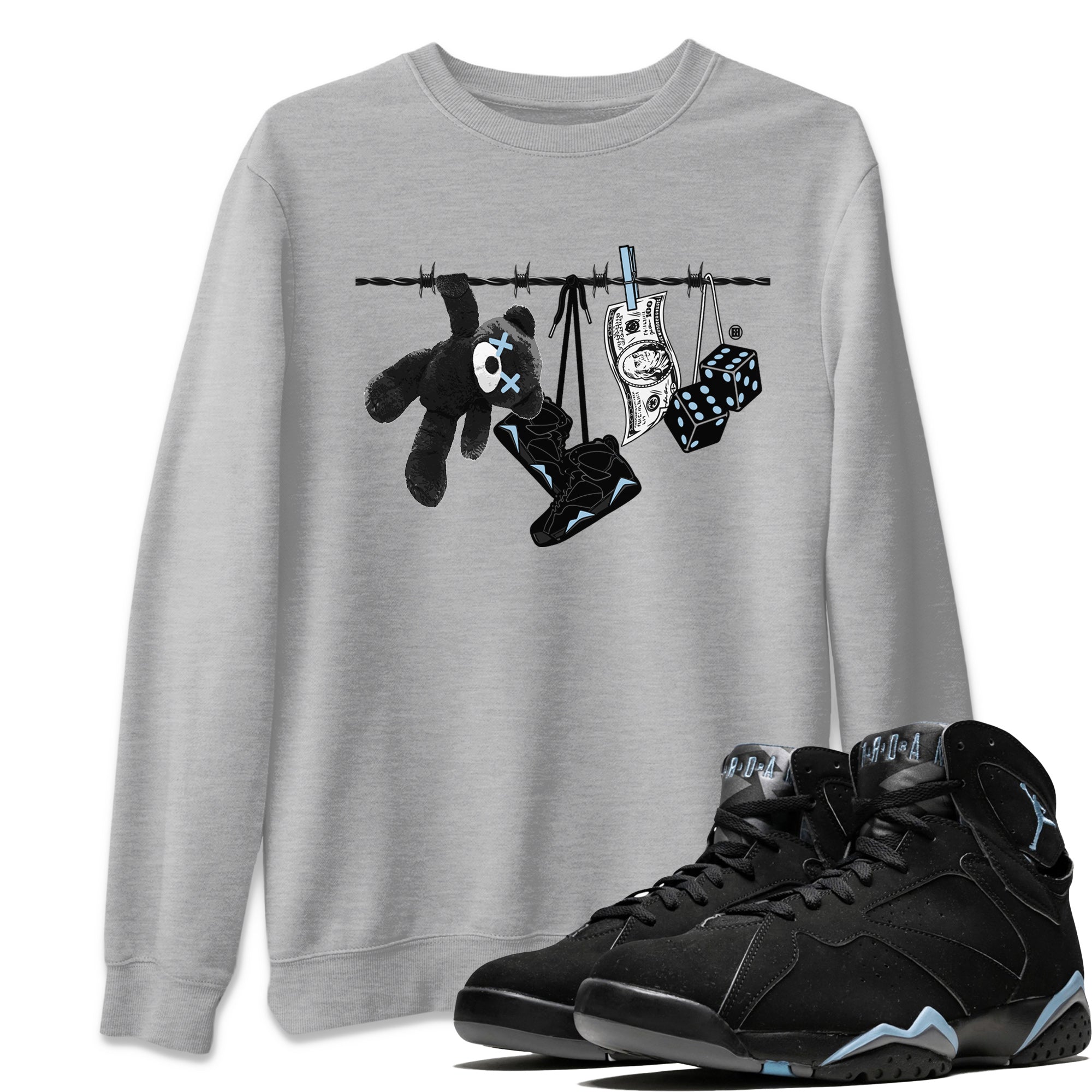Air Jordan 7 Chambray Sneaker Match Tees Clothesline Streetwear Sneaker Shirt AJ7 Chambray Drip Gear Zone Sneaker Matching Clothing Unisex Shirts Heather Grey 1