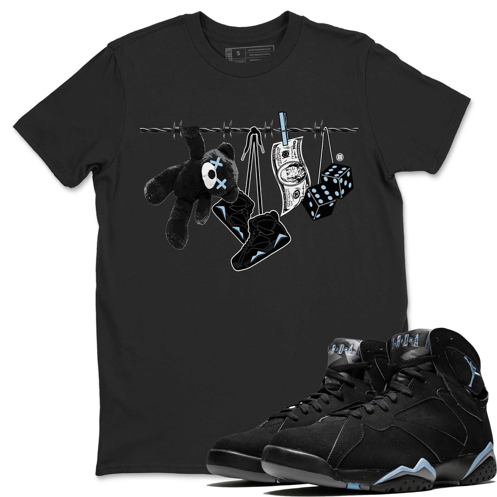 Air Jordan 7 Chambray Sneaker Match Tees Clothesline Streetwear Sneaker Shirt AJ7 Chambray Drip Gear Zone Sneaker Matching Clothing Unisex Shirts Black 1
