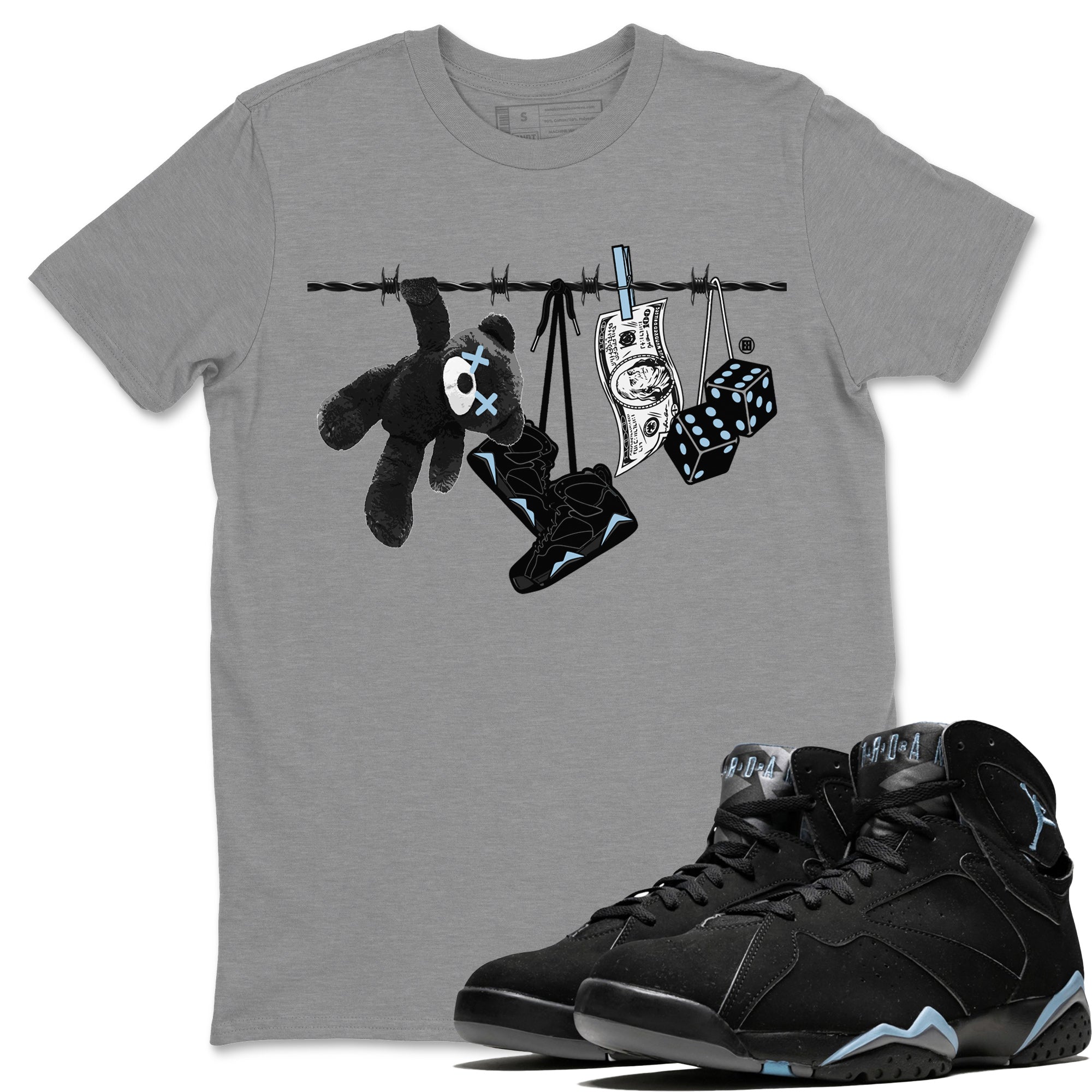 Air Jordan 7 Chambray Sneaker Match Tees Clothesline Streetwear Sneaker Shirt AJ7 Chambray Drip Gear Zone Sneaker Matching Clothing Unisex Shirts Heather Grey 1