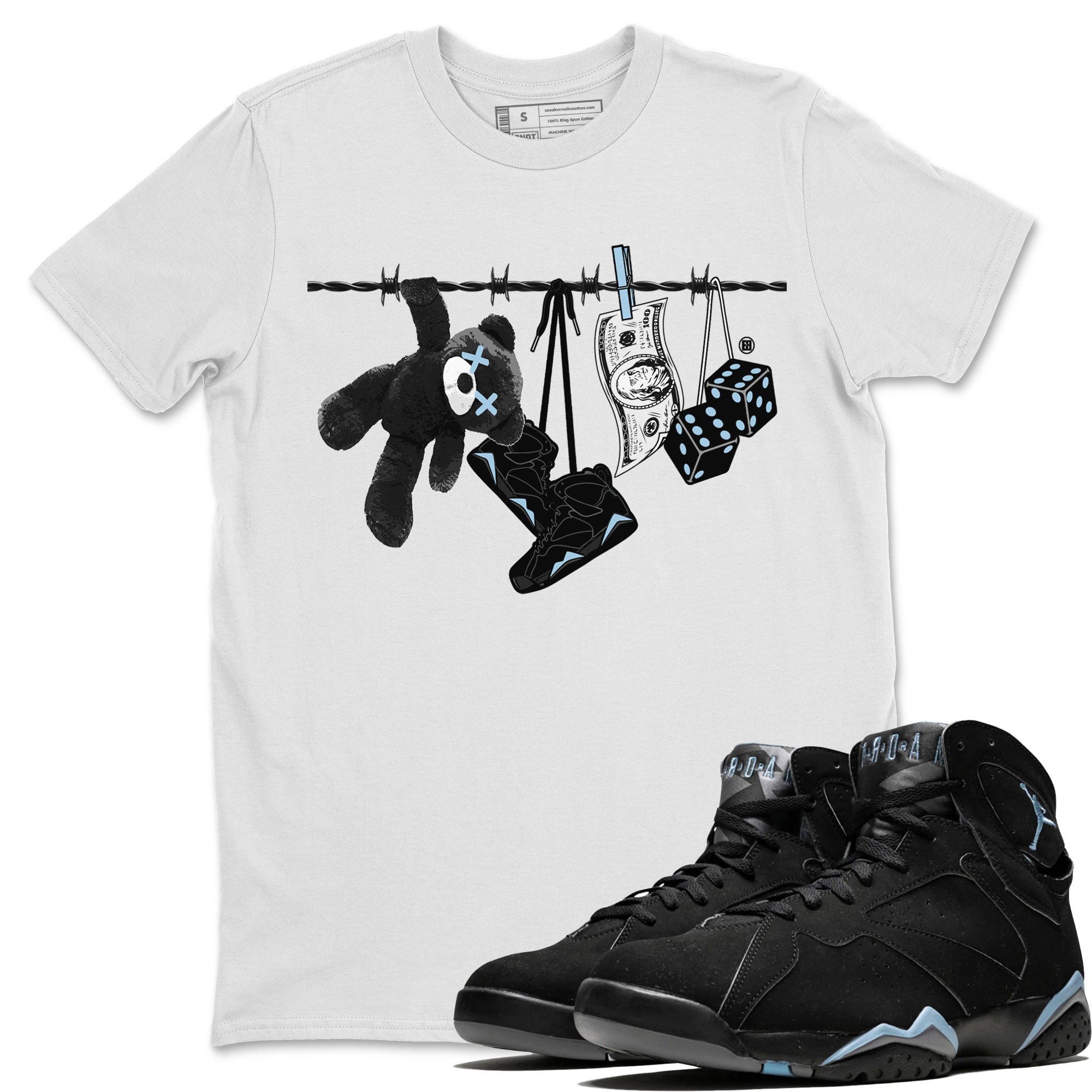 Air Jordan 7 Chambray Sneaker Match Tees Clothesline Streetwear Sneaker Shirt AJ7 Chambray Drip Gear Zone Sneaker Matching Clothing Unisex Shirts White 1