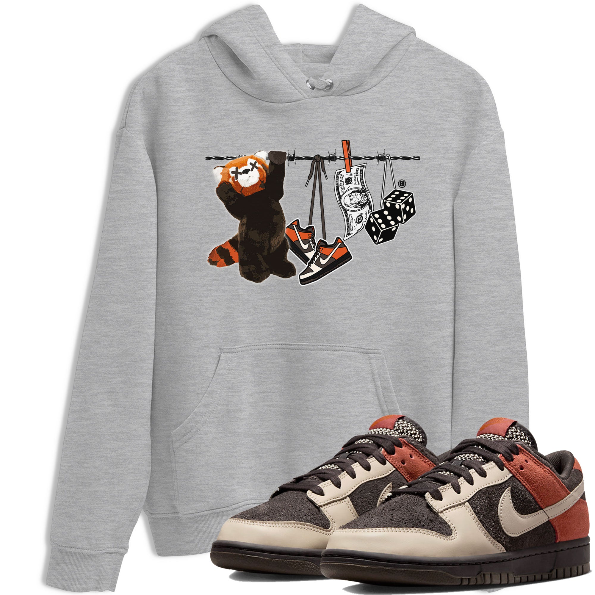 Dunk Red Panda shirt to match jordans Clothesline sneaker tees Dunk Low Red Panda Drip Gear Zone Sneaker Matching Shirts Crew Neck Casual Fit Heather Grey 1 T-Shirt
