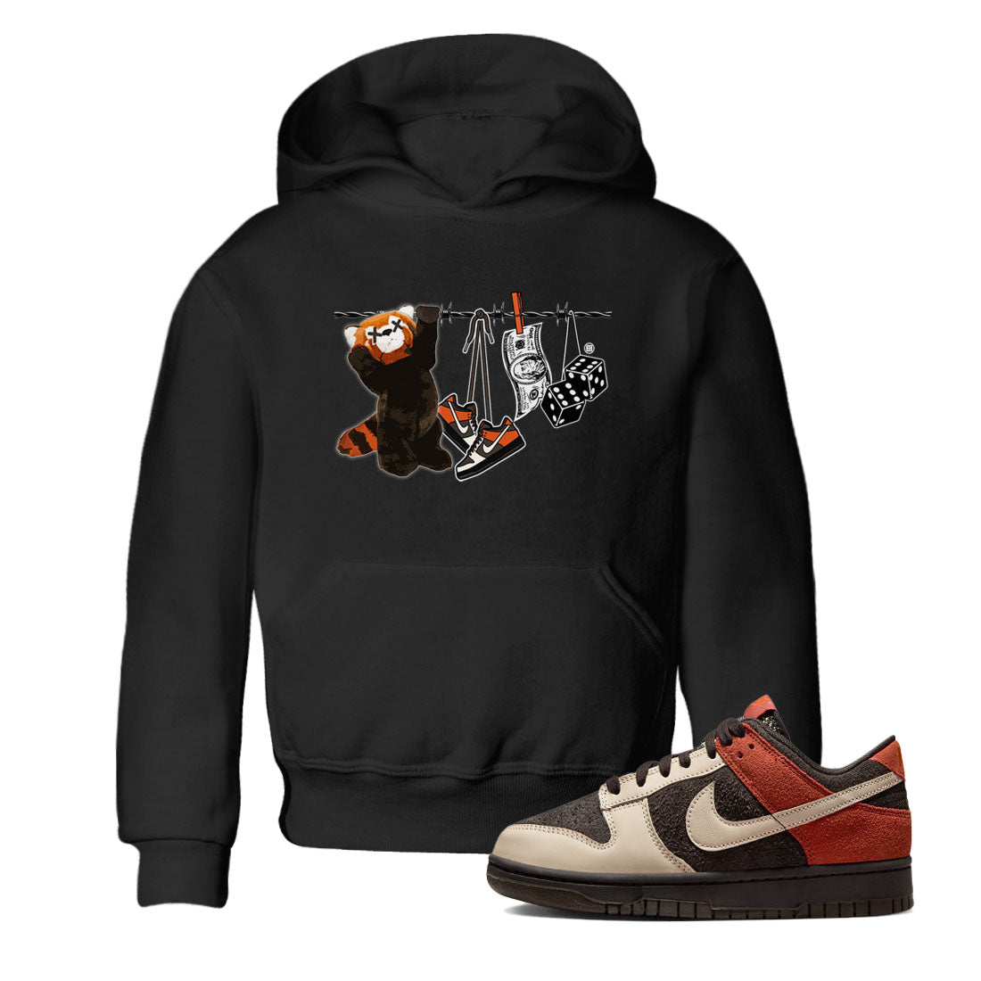 Dunk Red Panda shirt to match jordans Clothesline sneaker tees Dunk Low Red Panda Drip Gear Zone Sneaker Matching Shirts Youth and Baby Black 1 T-Shirt