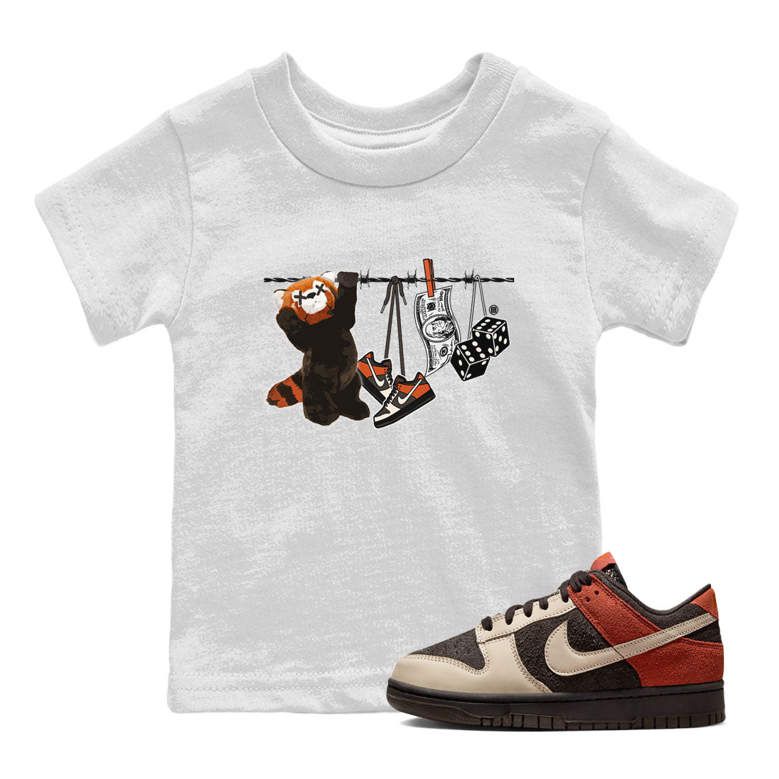 Dunk Red Panda shirt to match jordans Clothesline sneaker tees Dunk Low Red Panda Drip Gear Zone Sneaker Matching Shirts Youth and Baby White 1 T-Shirt