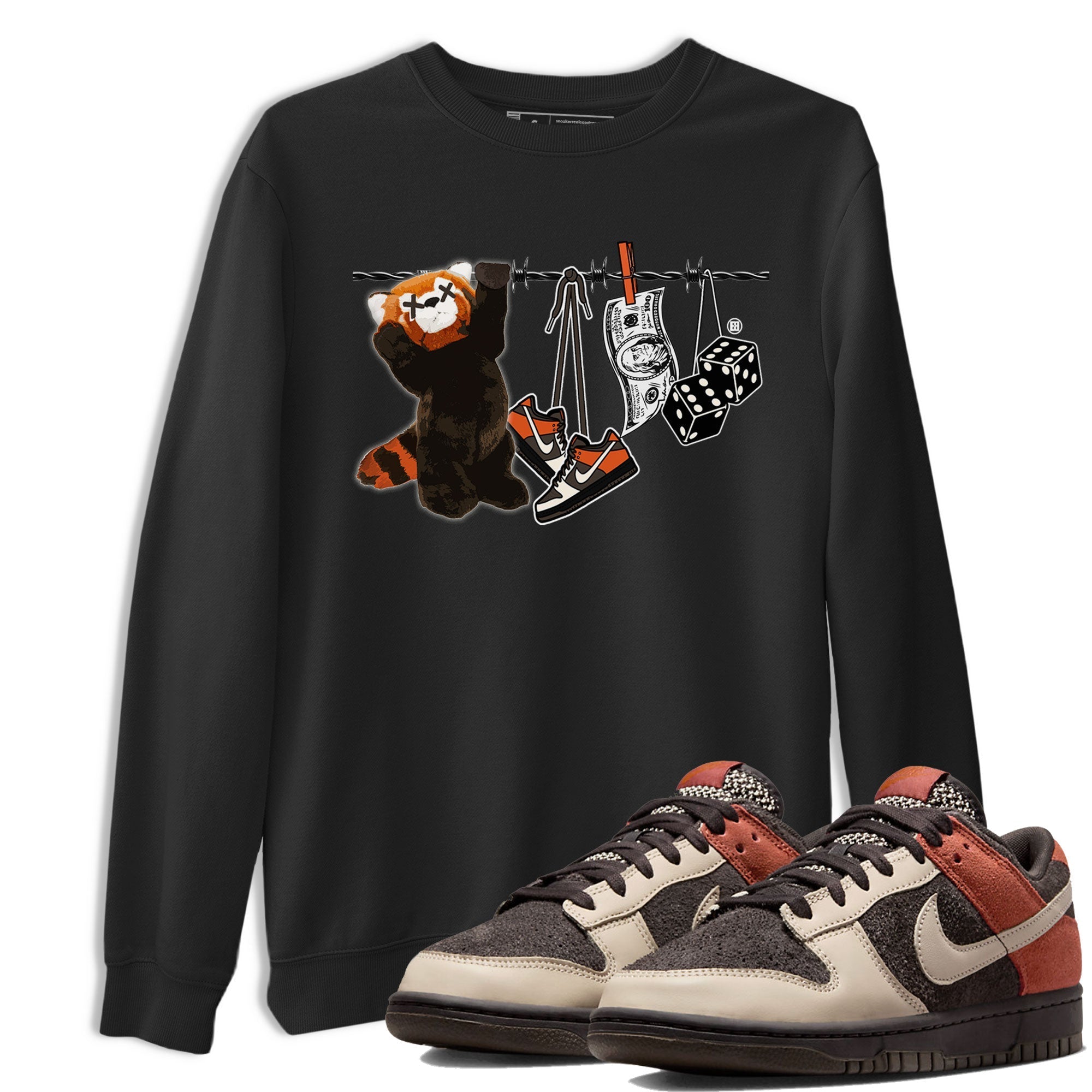 Dunk Red Panda shirt to match jordans Clothesline sneaker tees Dunk Low Red Panda Drip Gear Zone Sneaker Matching Shirts Crew Neck Casual Fit Black 1 T-Shirt