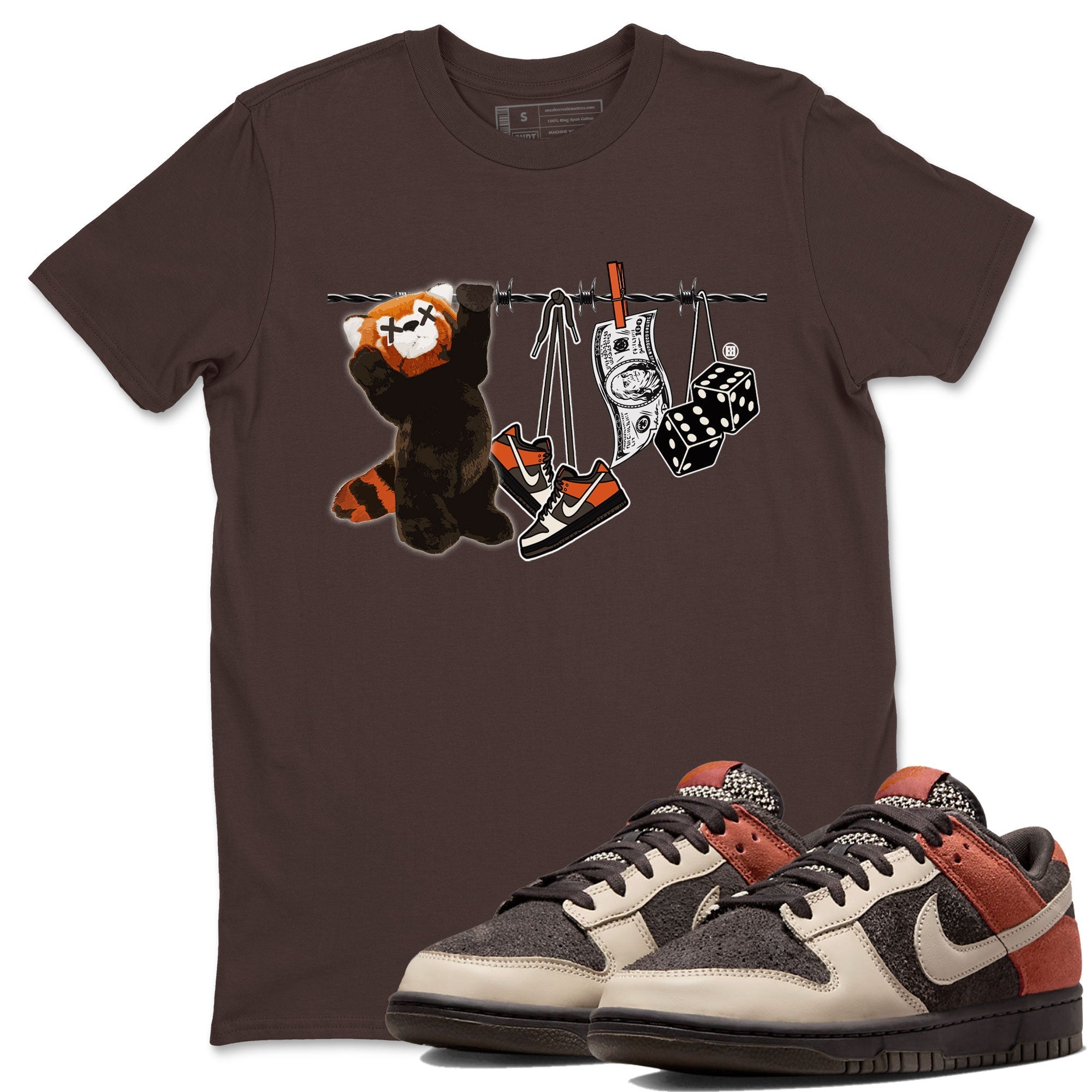 Dunk Red Panda shirt to match jordans Clothesline sneaker tees Dunk Low Red Panda Drip Gear Zone Sneaker Matching Shirts Crew Neck Casual Fit Dark Chocolate 1 T-Shirt